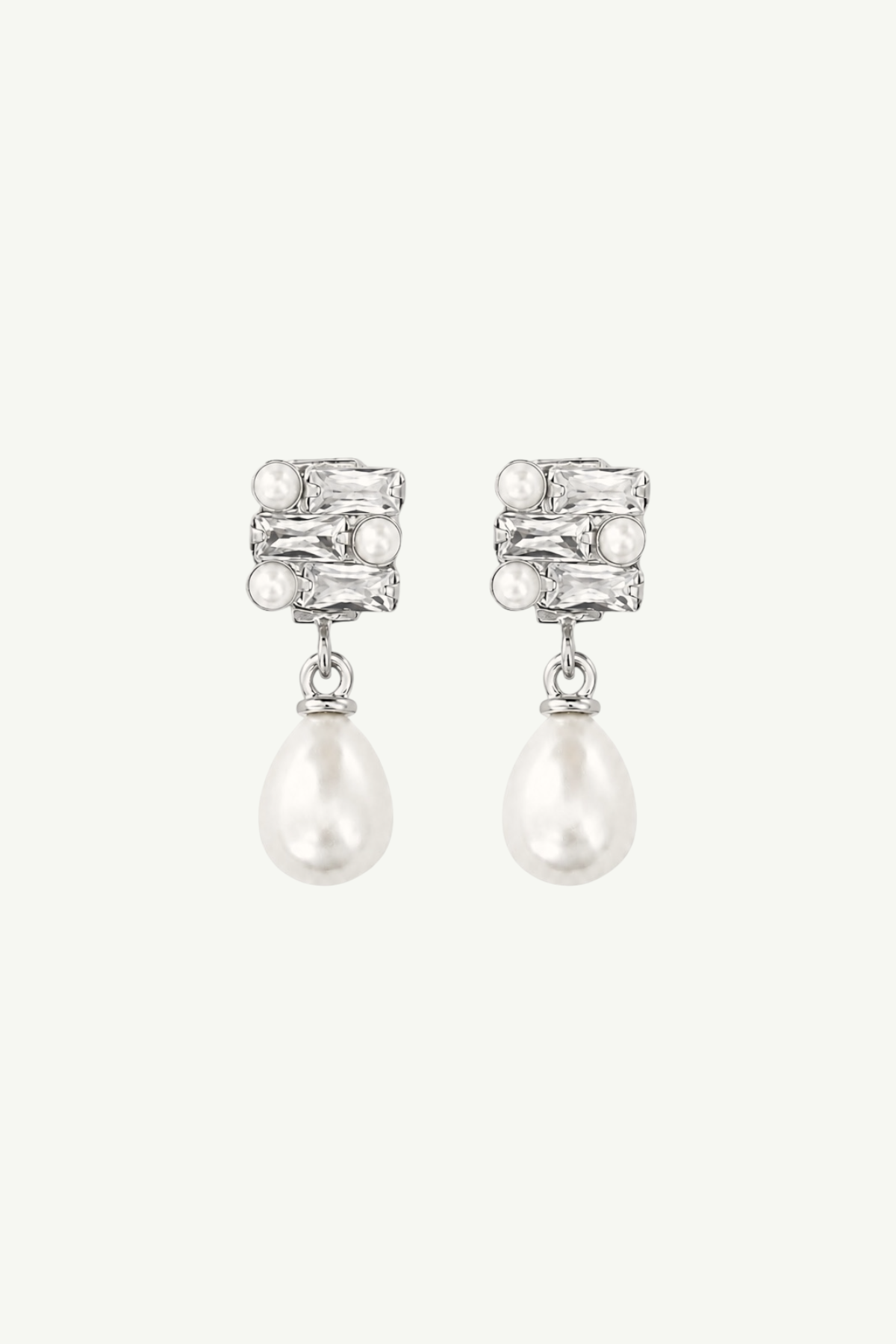 Baguette Deco Pearl Drop Earrings