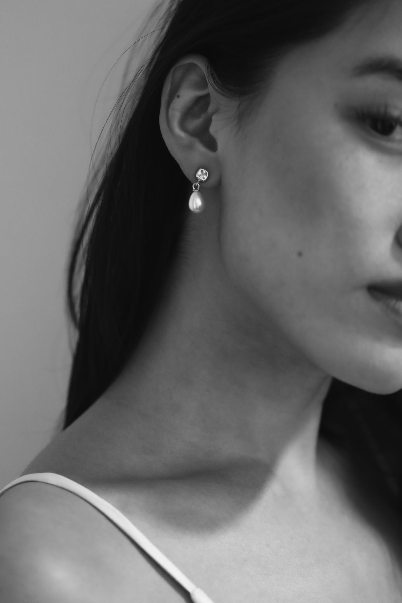 Micro Bezel Pearl Drop Earrings