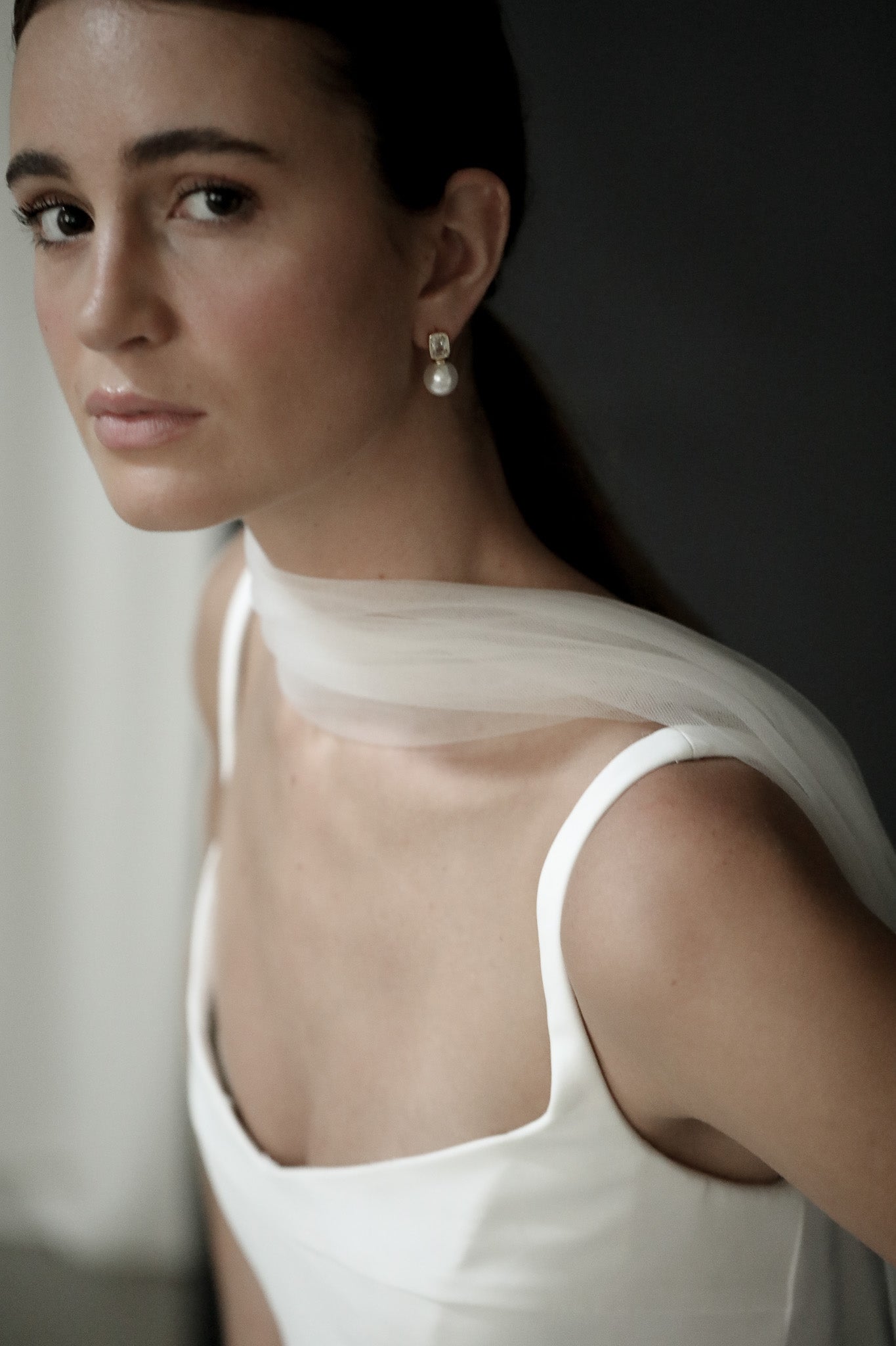 Bezel Pearl Stud Drop Earring