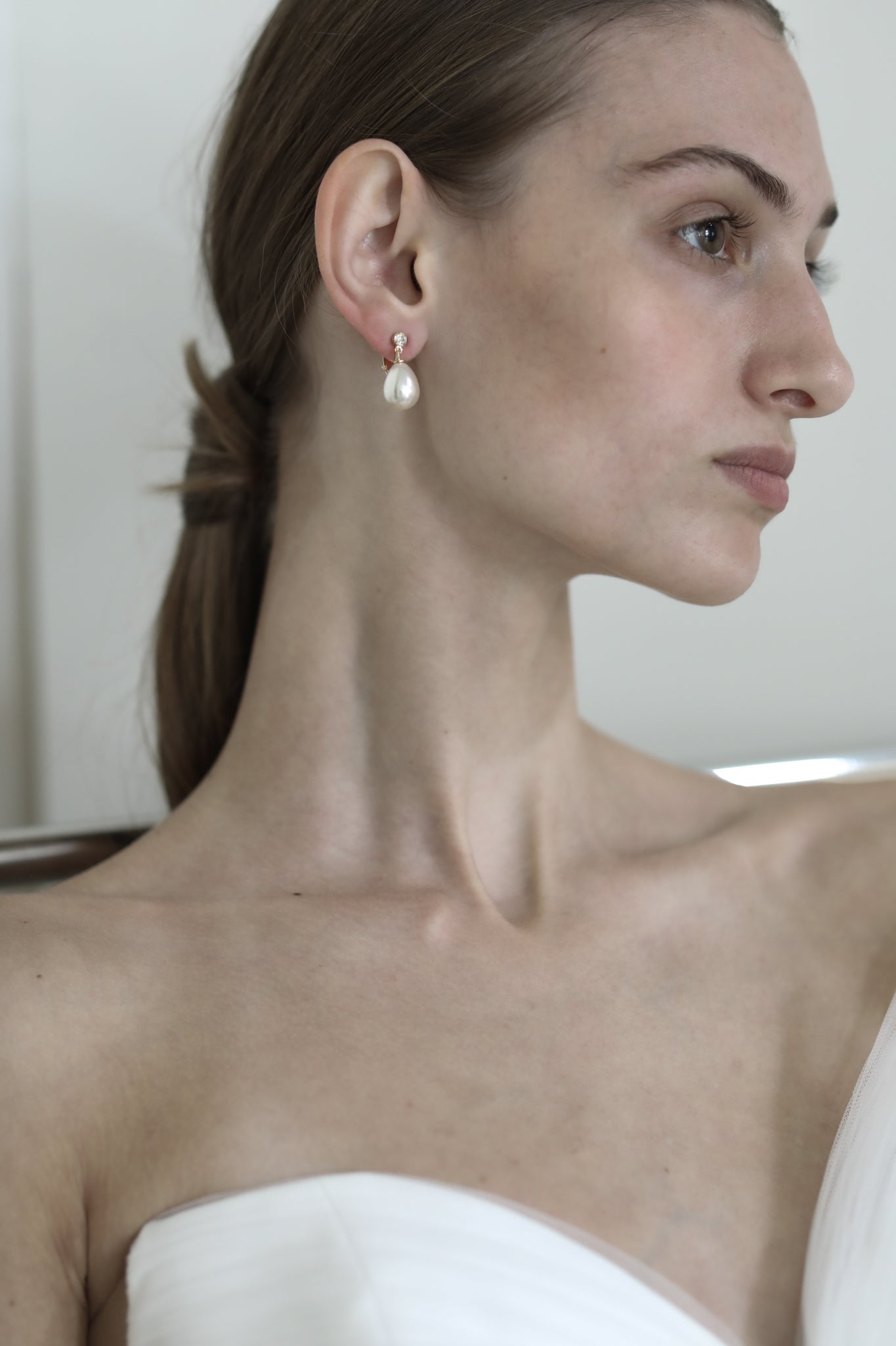 Clip On Crystal Pearl Drop Earrings
