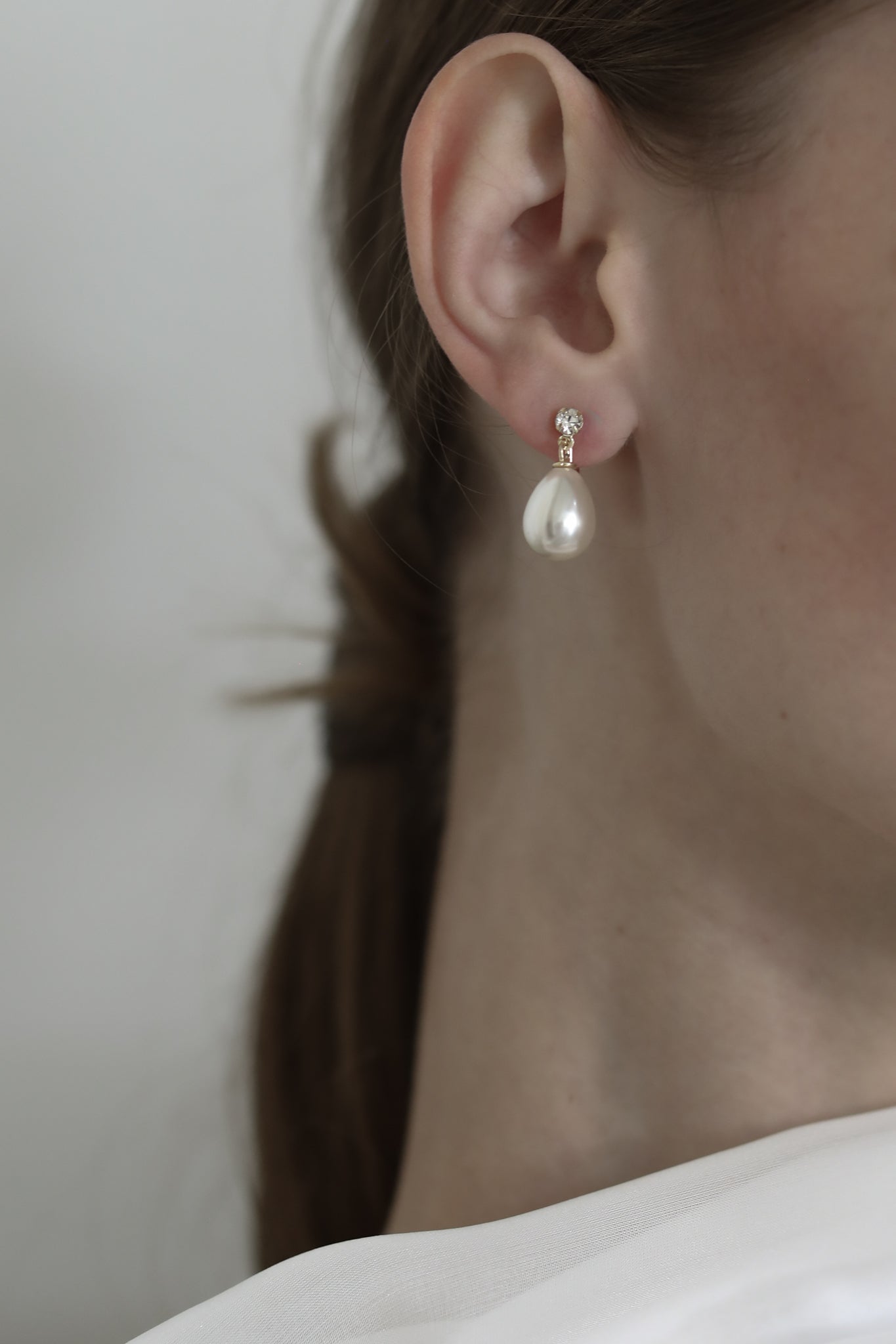 Clip On Crystal Pearl Drop Earrings