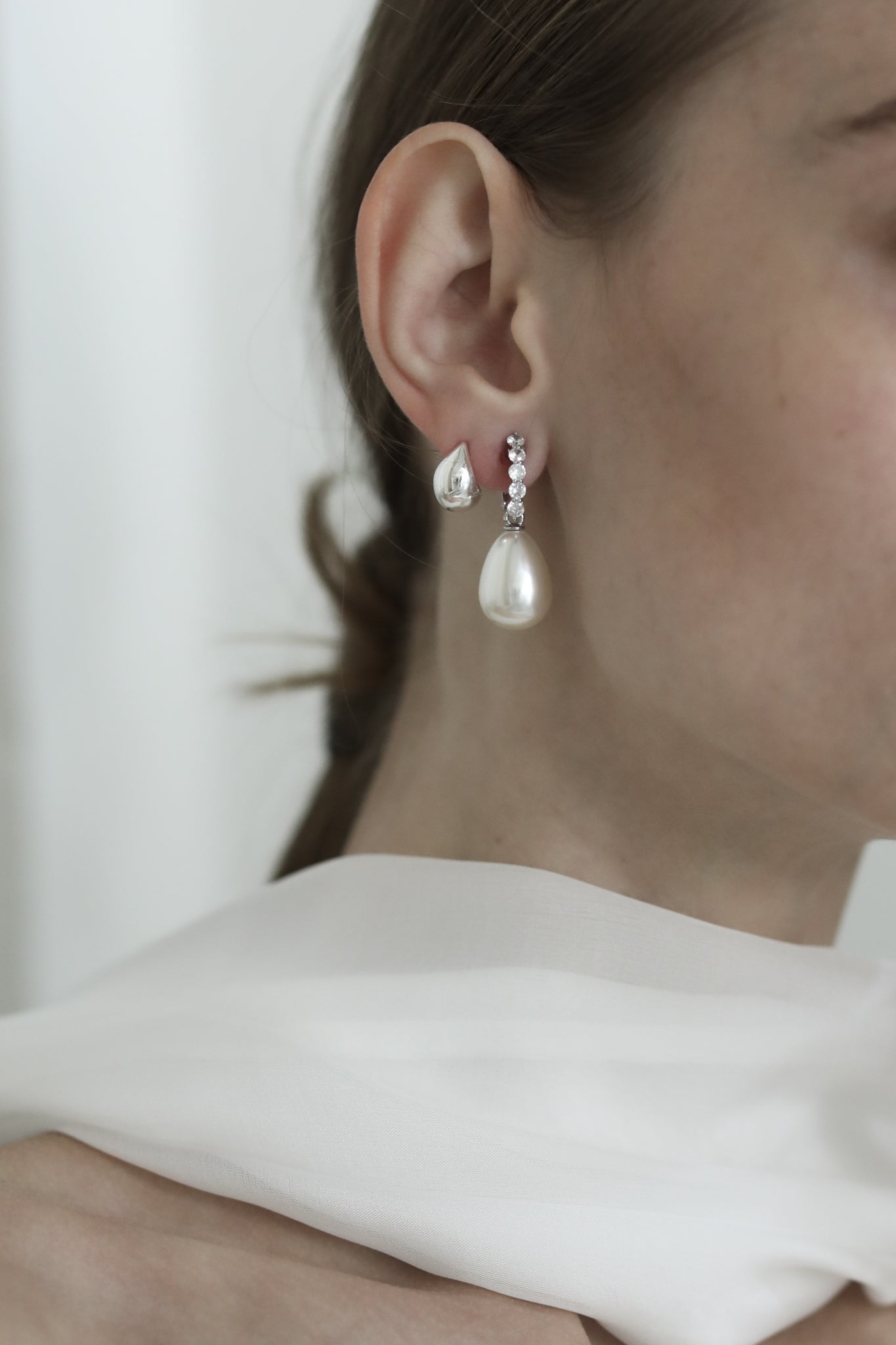 Clip On Pave Pearl Drop Earrings