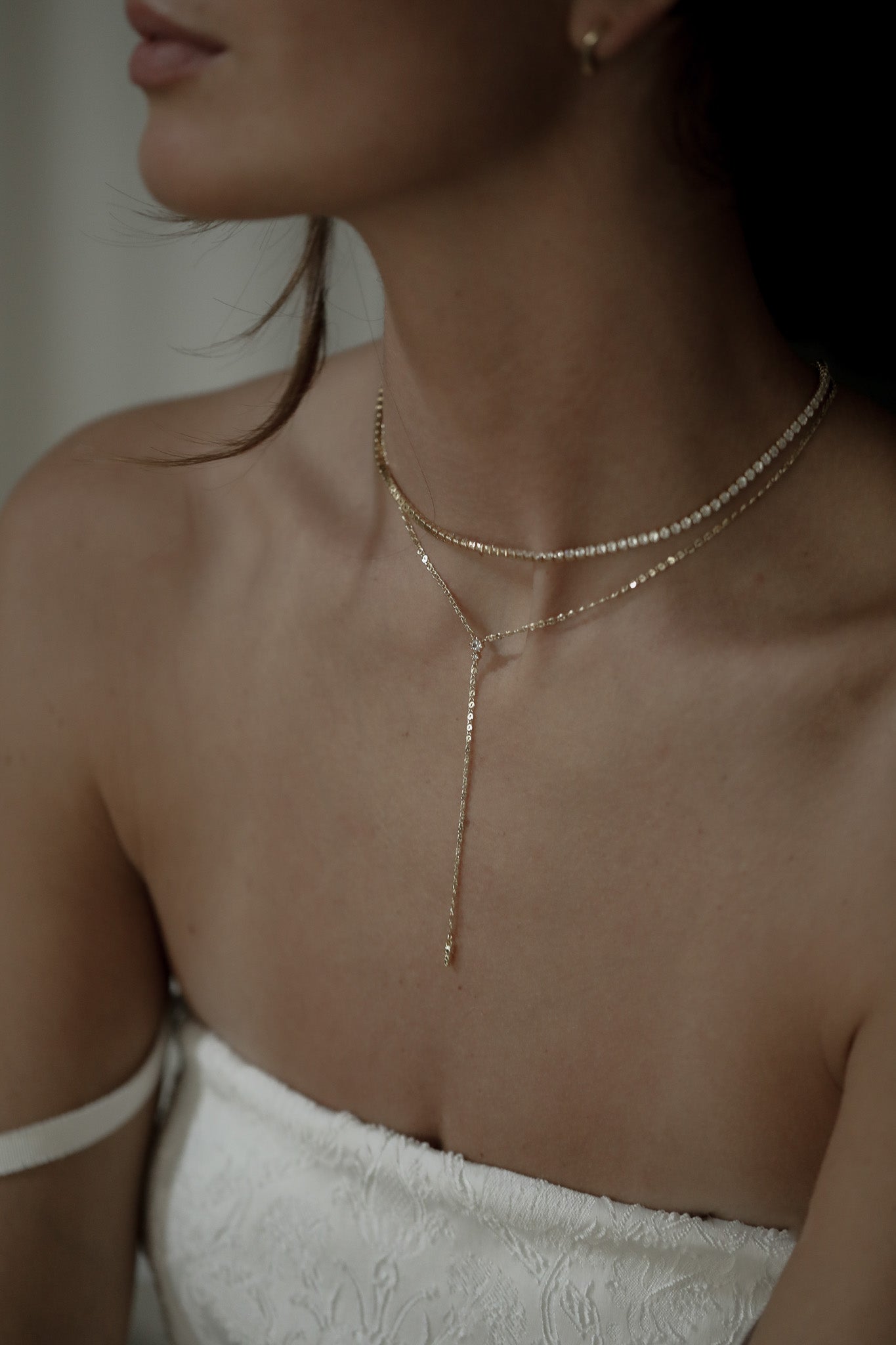 Dainty Gold Crystal Y Necklace