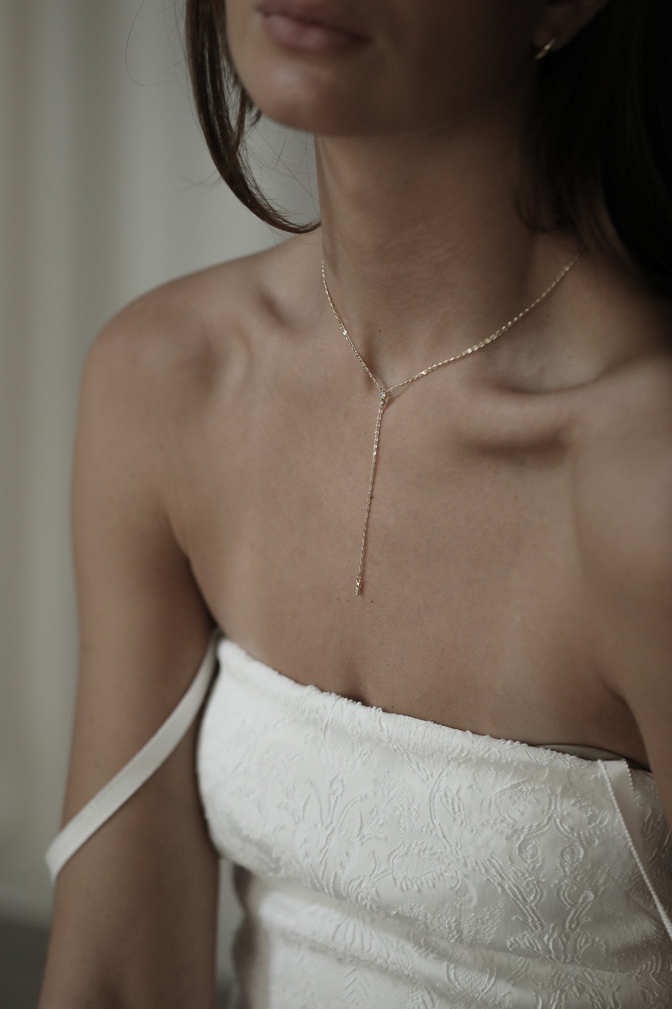 Dainty Gold Crystal Y Necklace