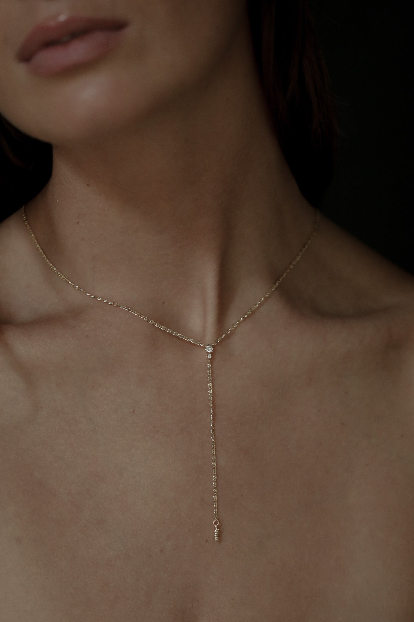 Dainty Gold Crystal Y Necklace