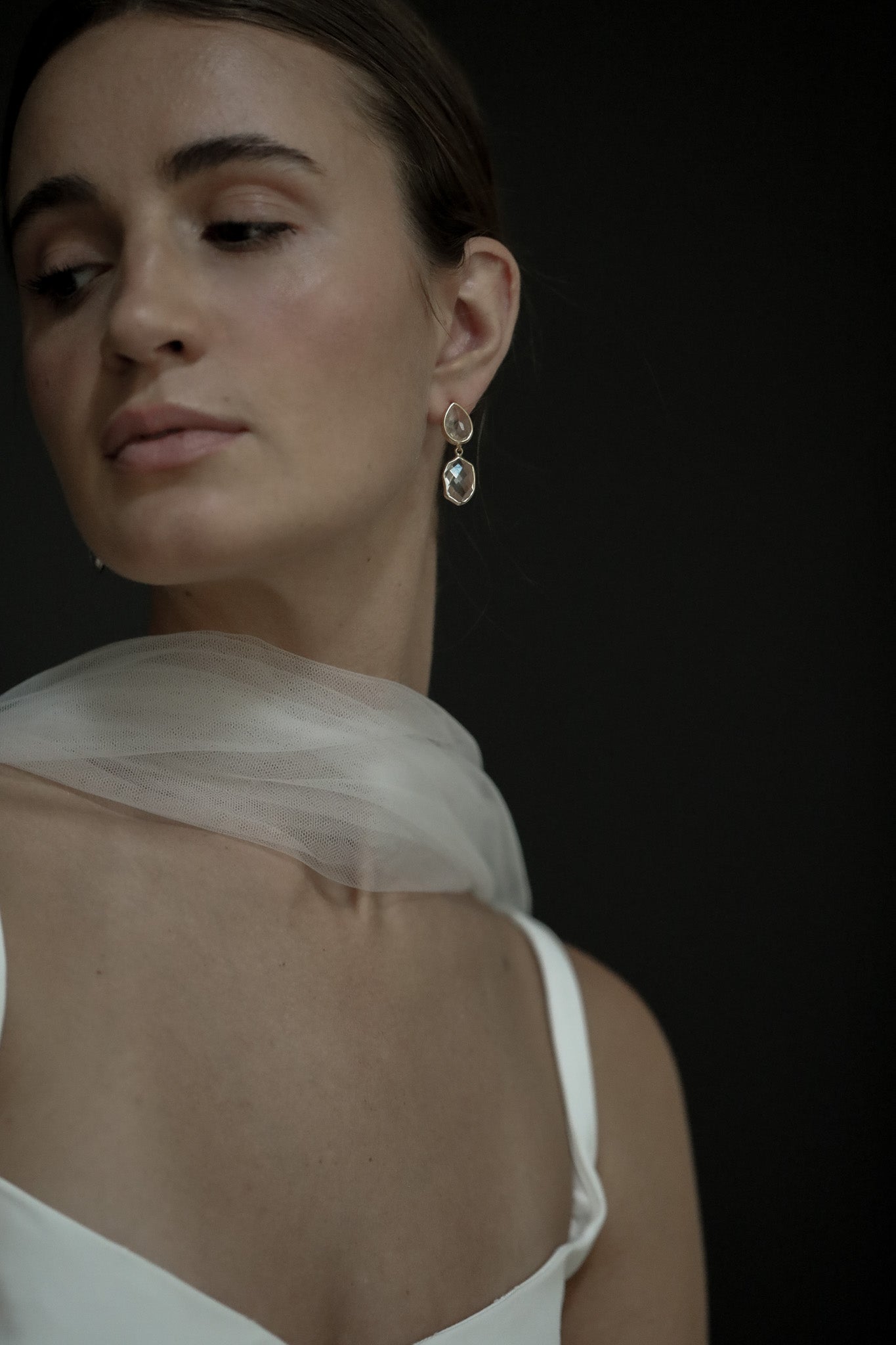 Irregular Double Crystal Drop Earrings