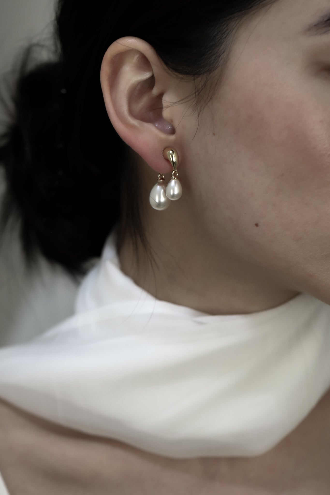 Gilded Asymmetric Pearl Drop Earrings