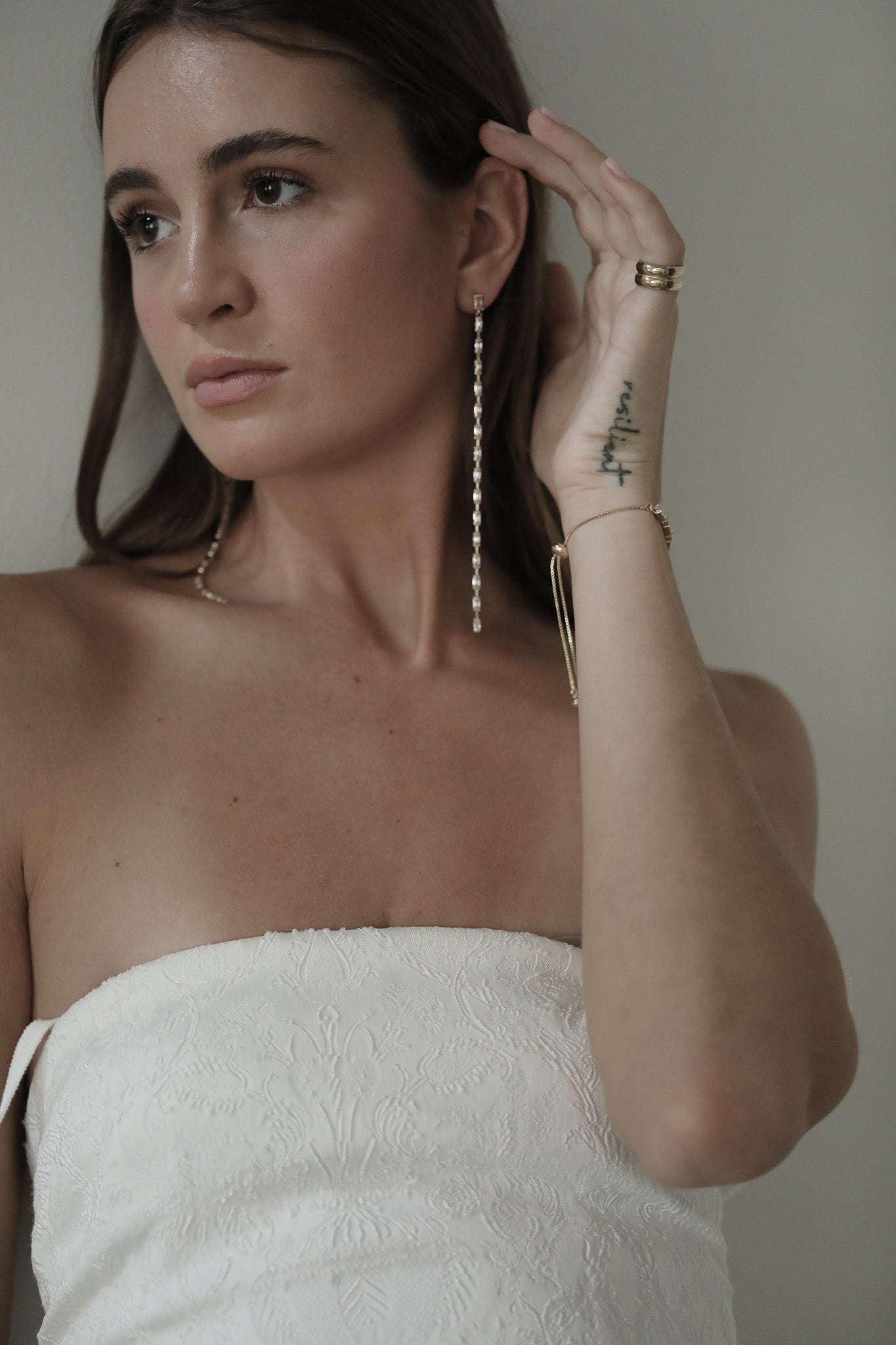 Long Baguette Line Tassel Earrings