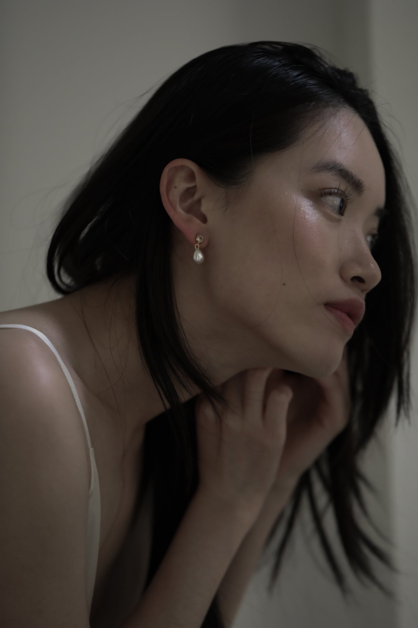 Micro Bezel Pearl Drop Earrings