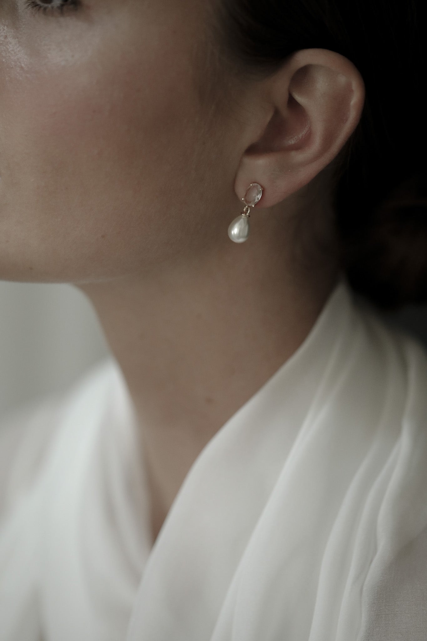 Micro Oval Crystal Pearl Drop Earrings