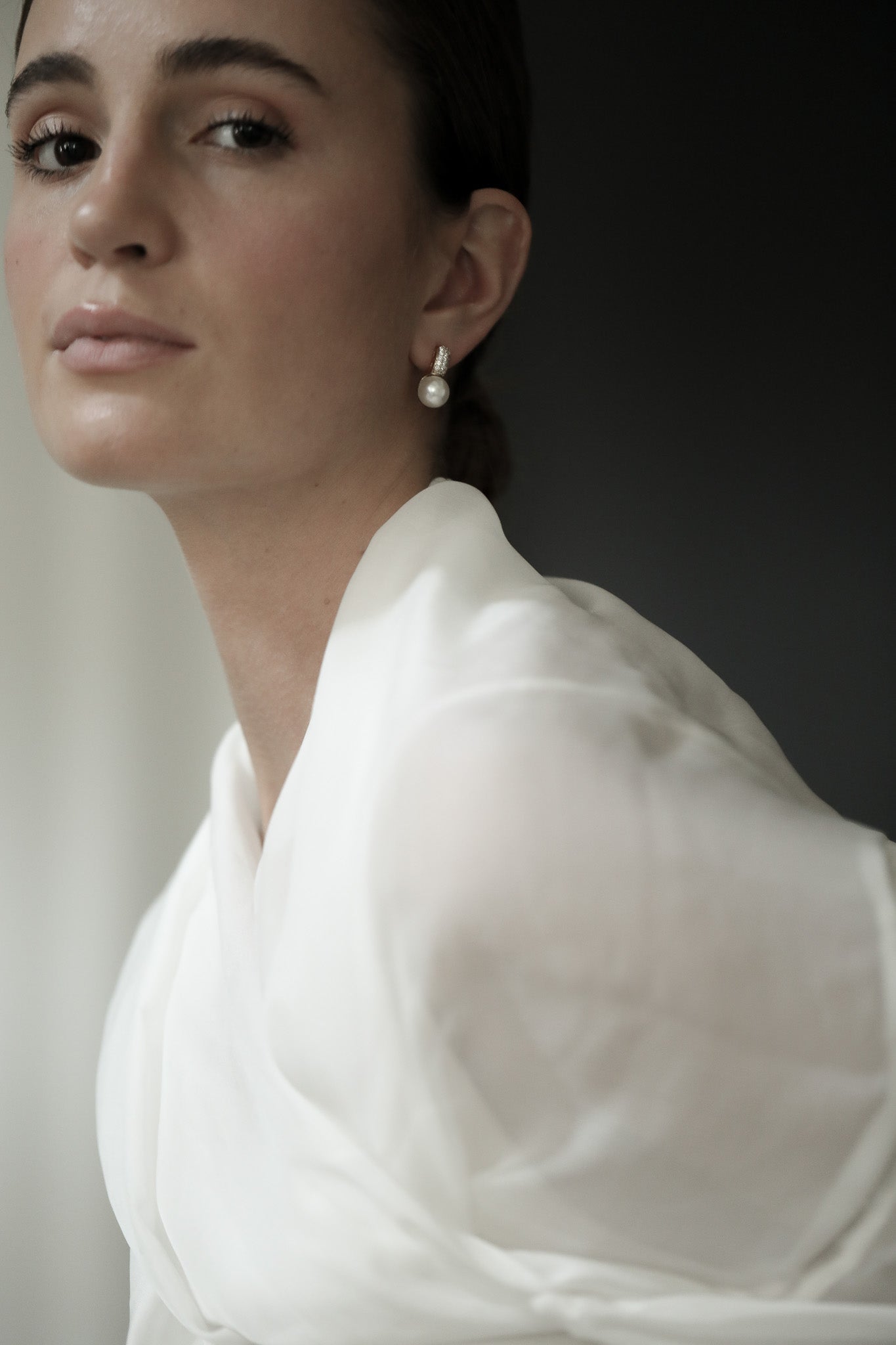 Pave Pearl Stud Drop Earrings