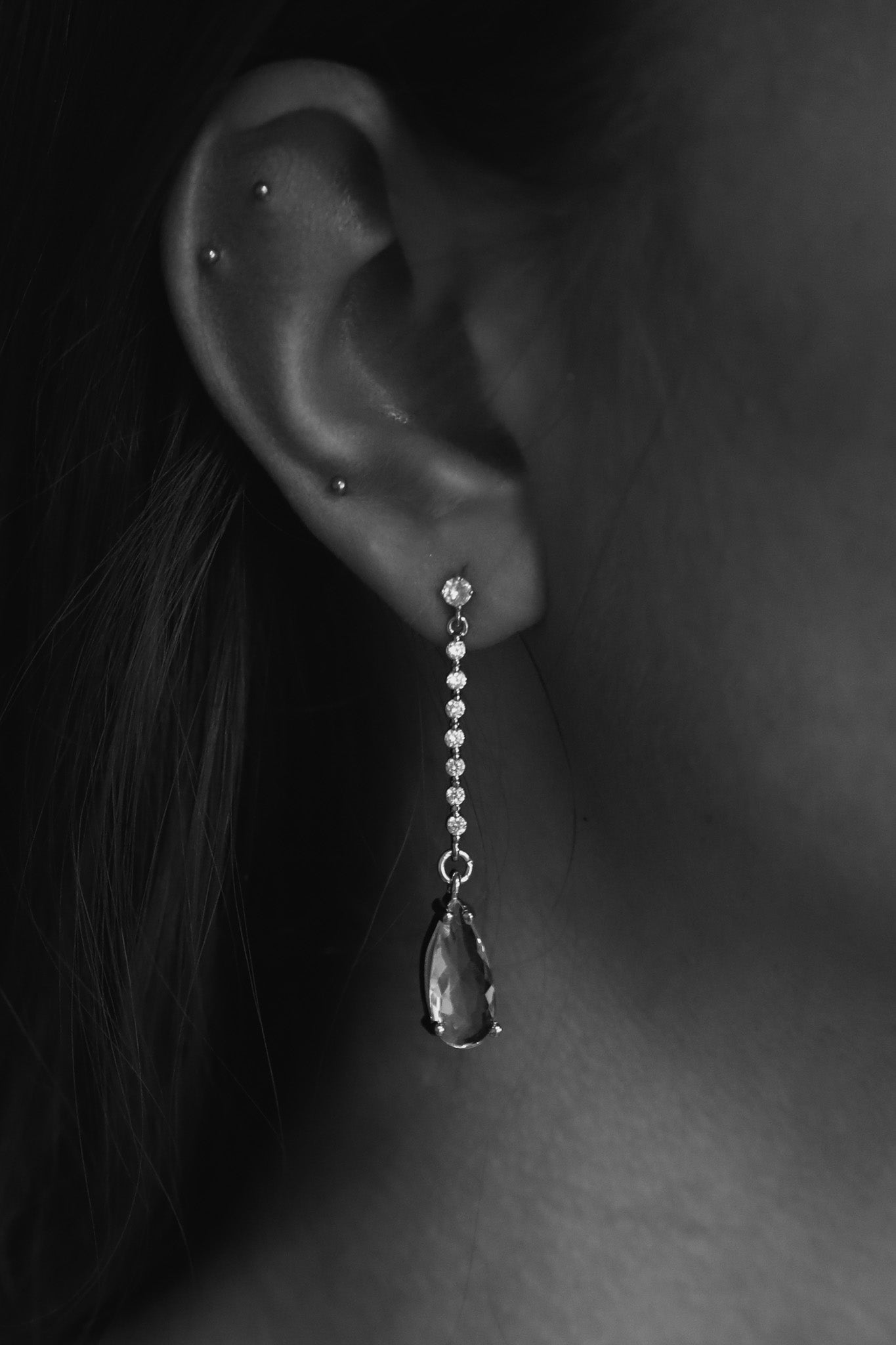 Pave Stem Crystal Drop Earrings
