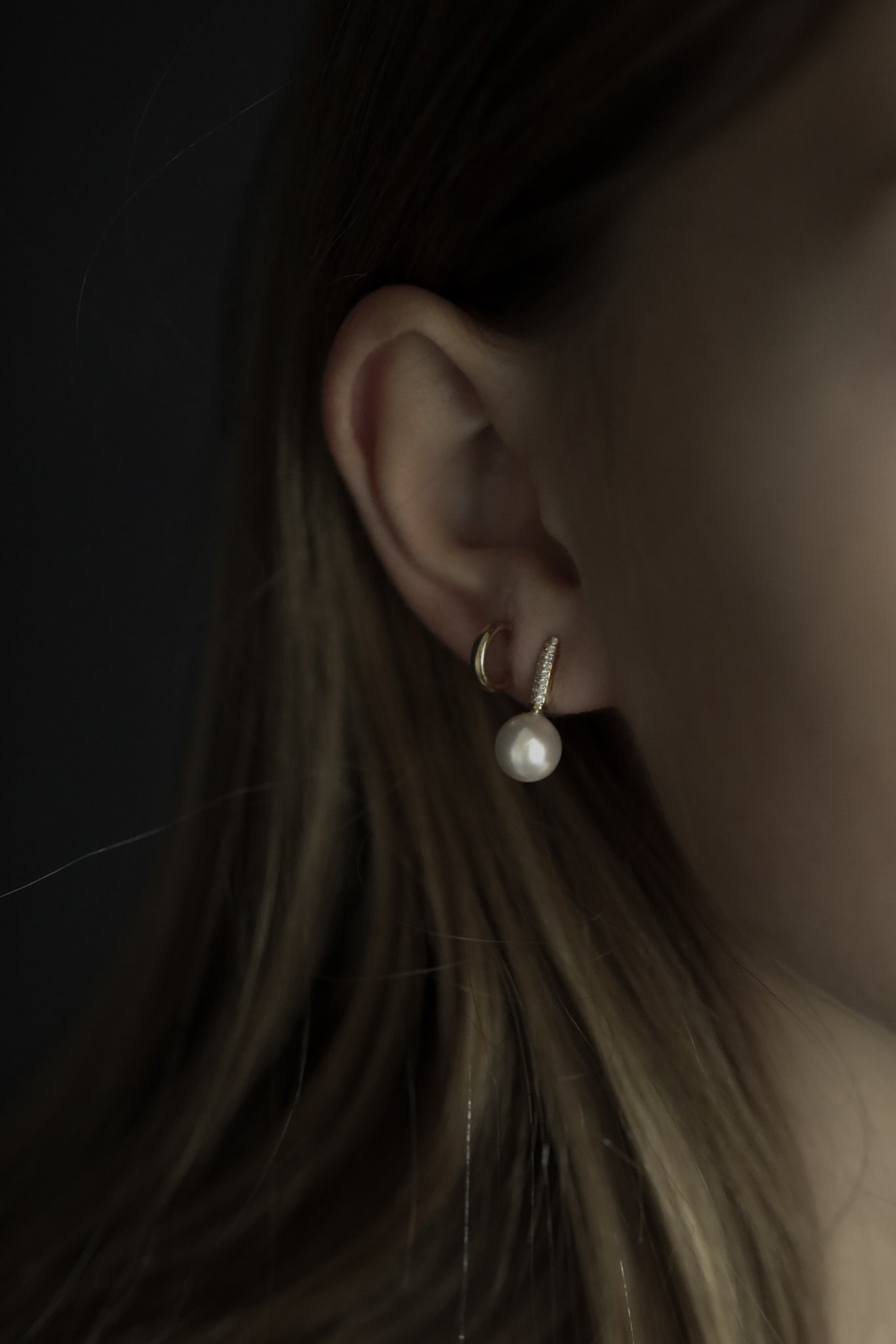 Pave Line Pearl Drop Earrings