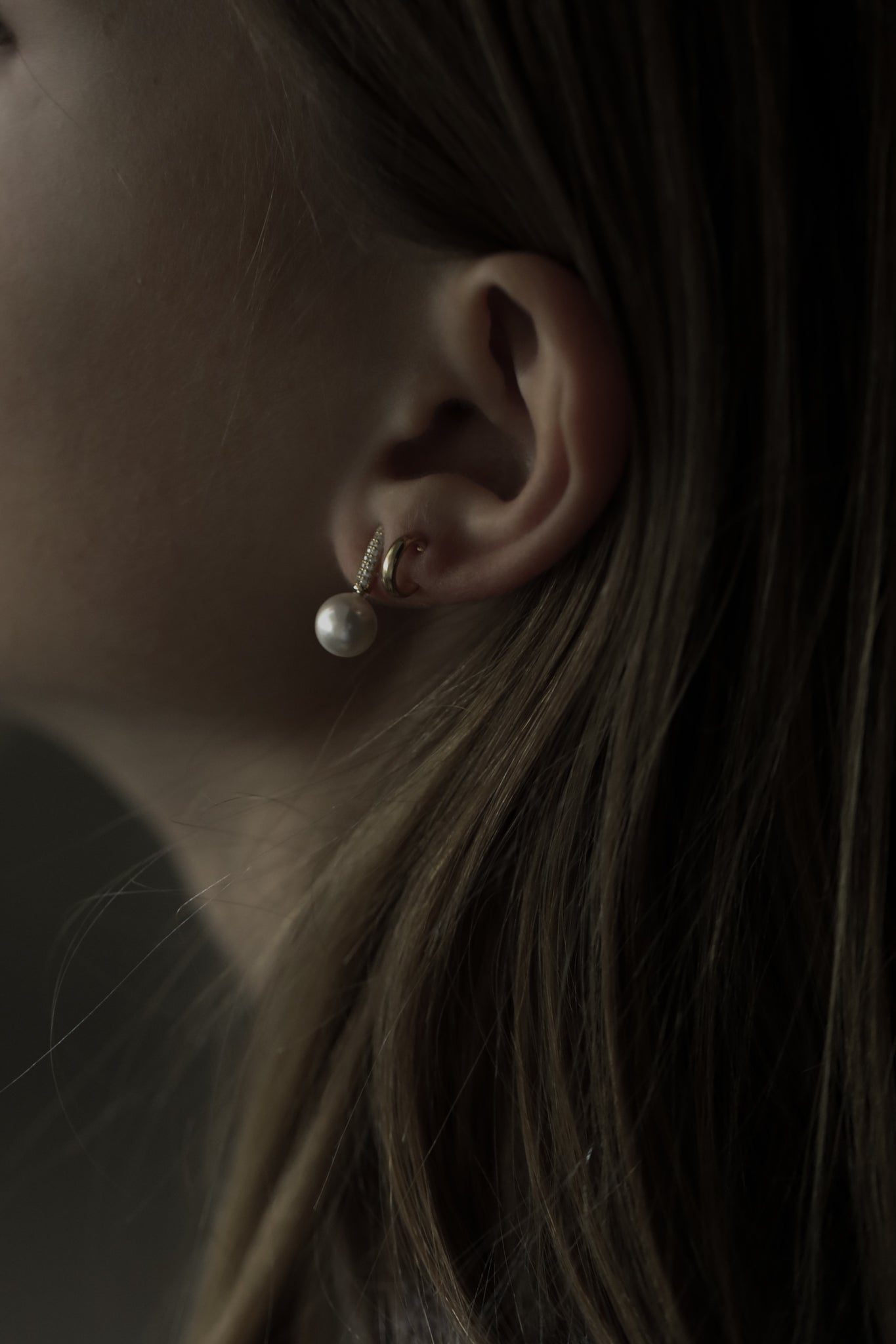 Pave Line Pearl Drop Earrings