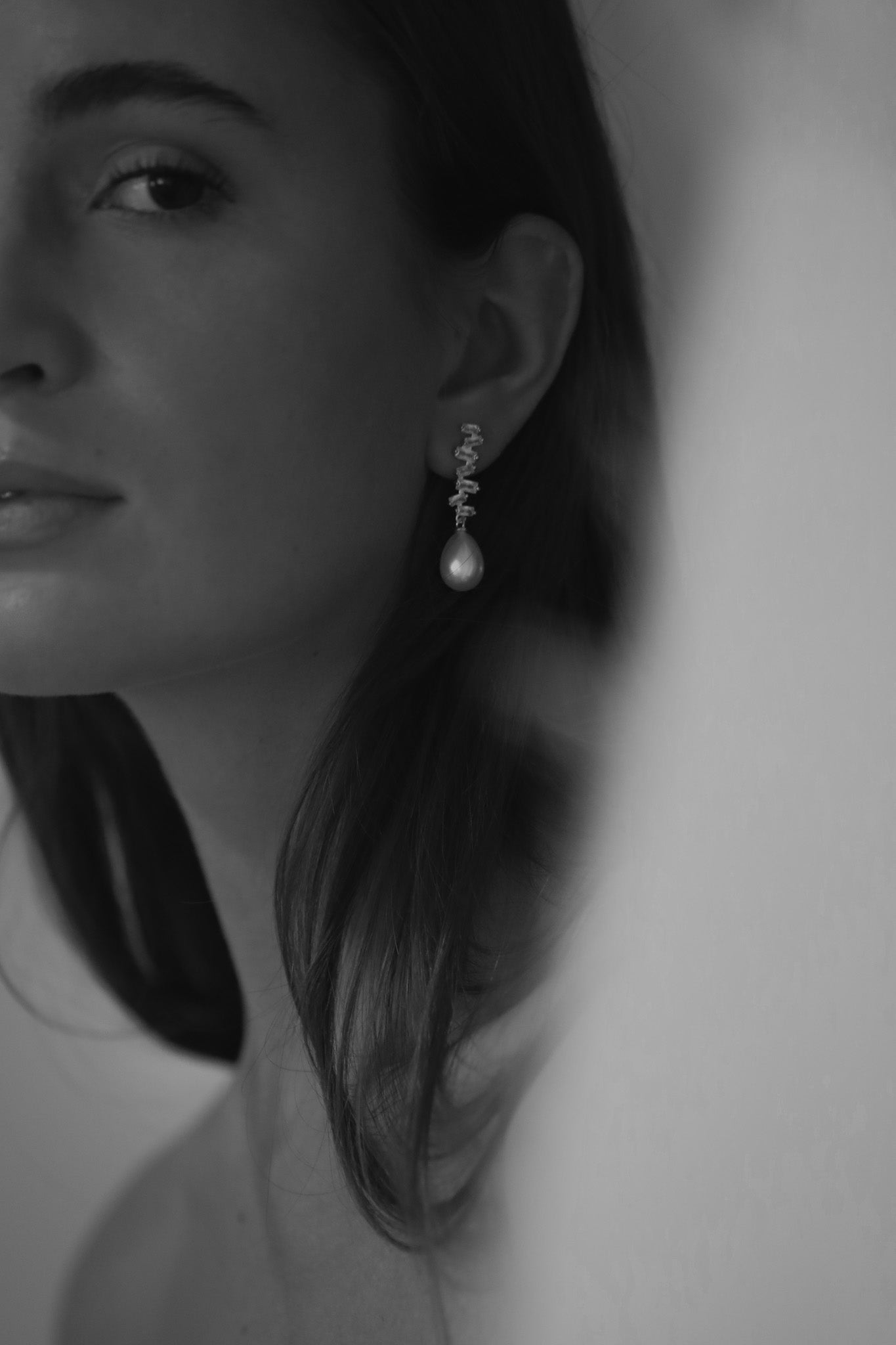 Stacked Baguette Pearl Dewdrop Earrings