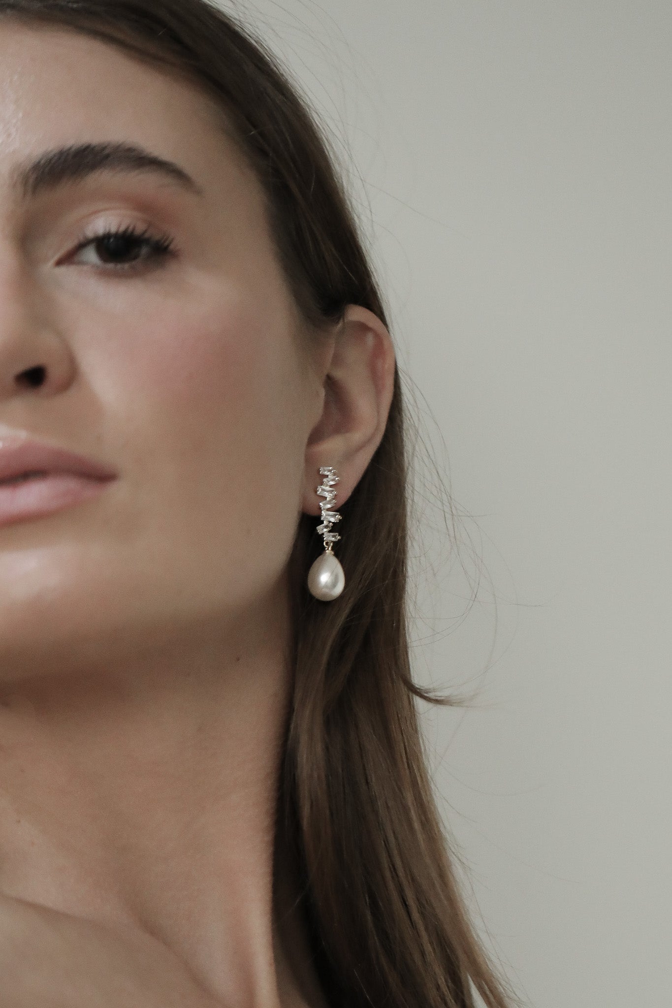 Stacked Baguette Pearl Dewdrop Earrings