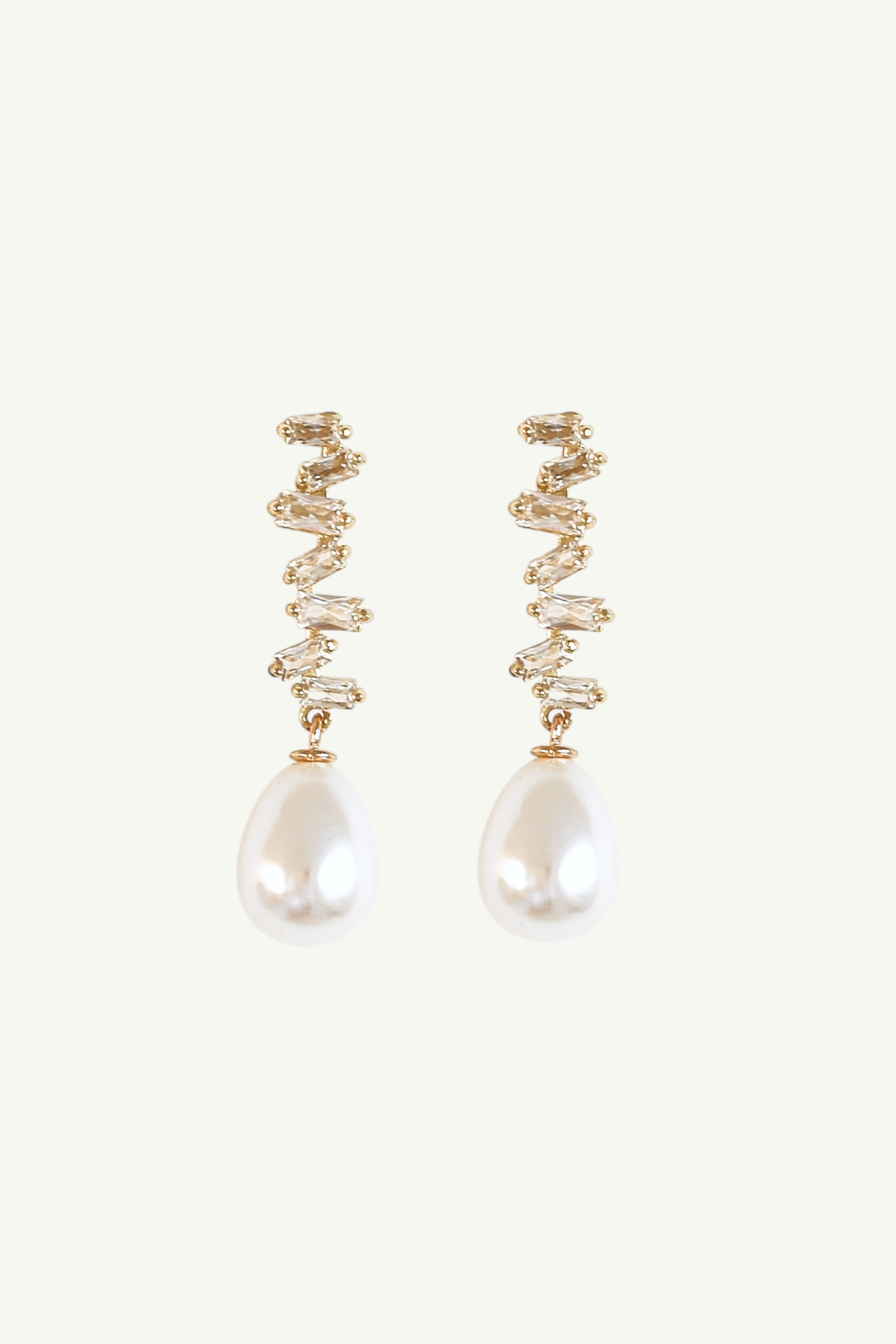 Stacked Baguette Pearl Dewdrop Earrings