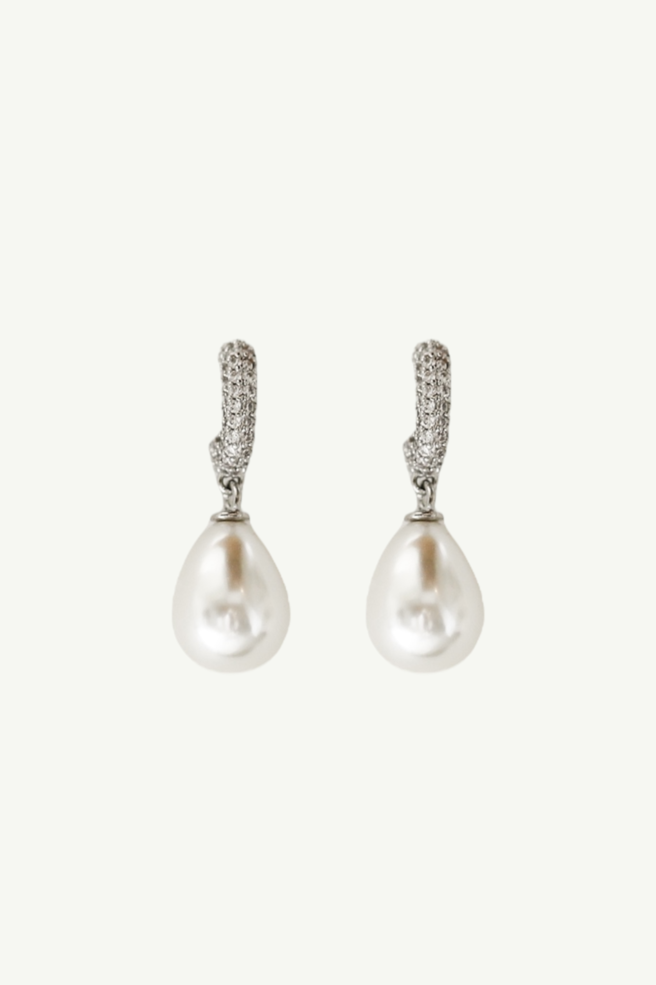 Pave Hoop Pearl Drop Earrings