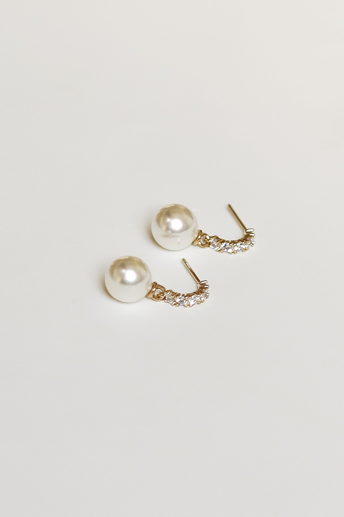 Pave Huggie Pearl Drop Earrings