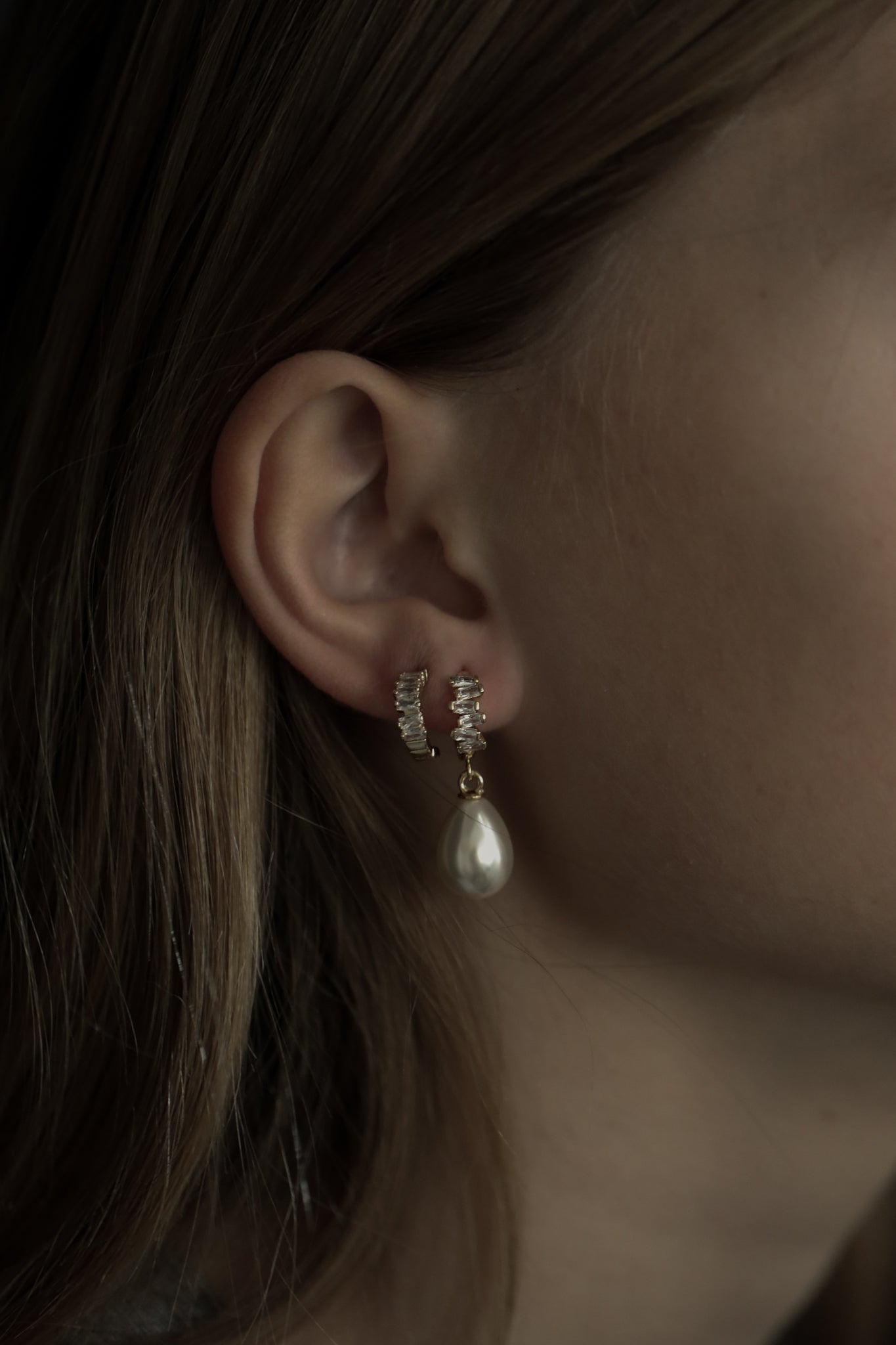 Baguette Gold Hoop Earring Set