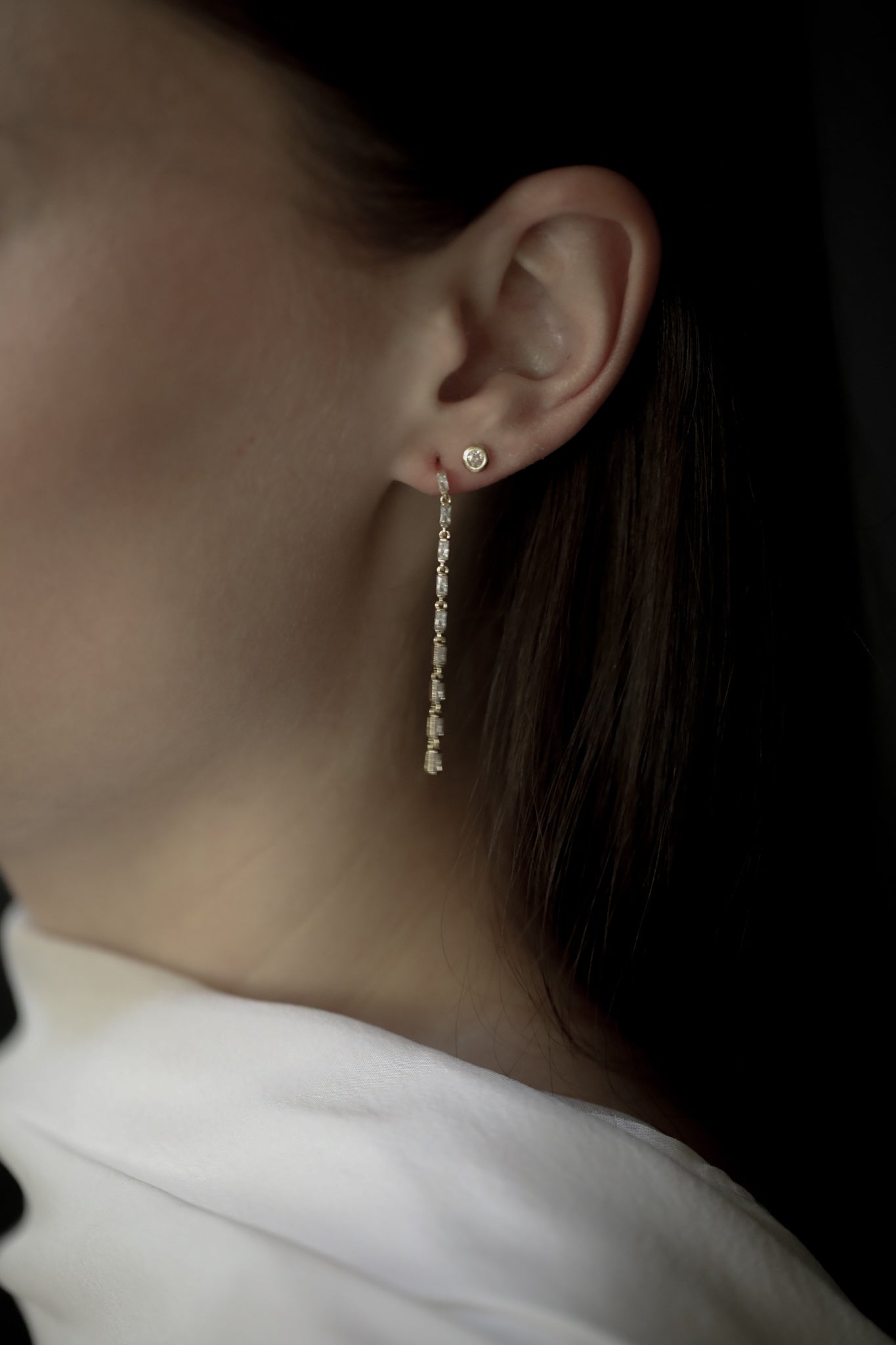 Baguette Line Drop Earrings