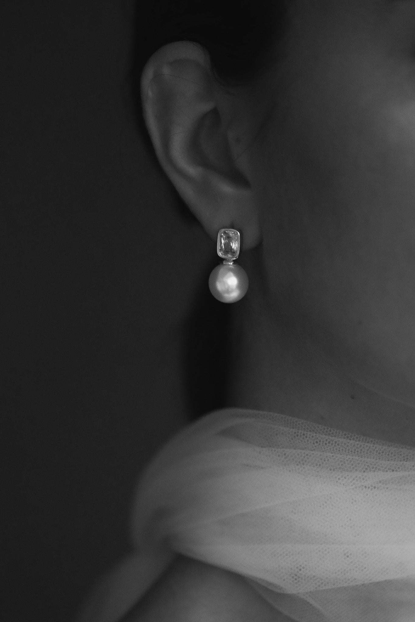 Bezel Pearl Stud Drop Earring