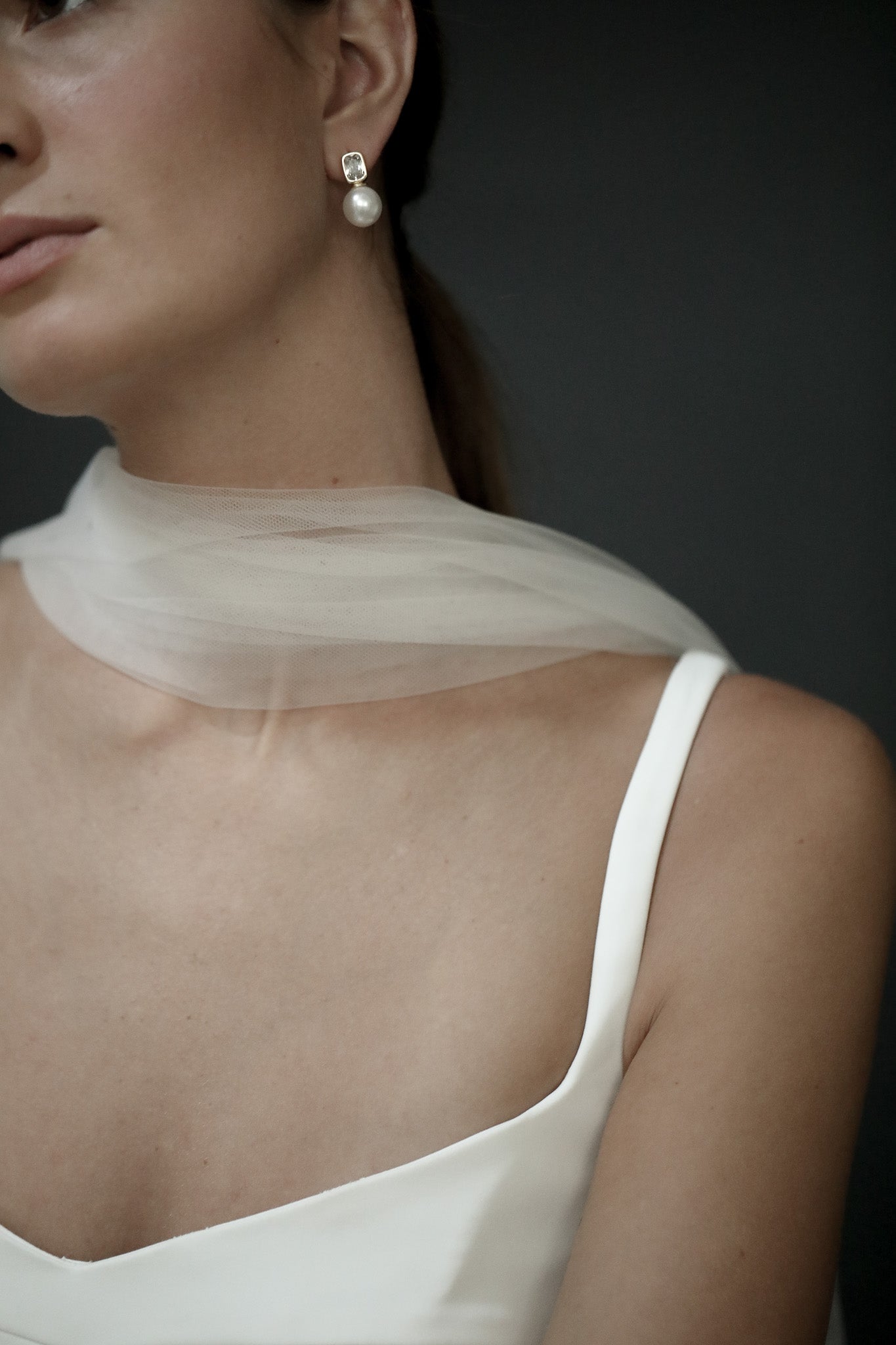 Bezel Pearl Stud Drop Earring