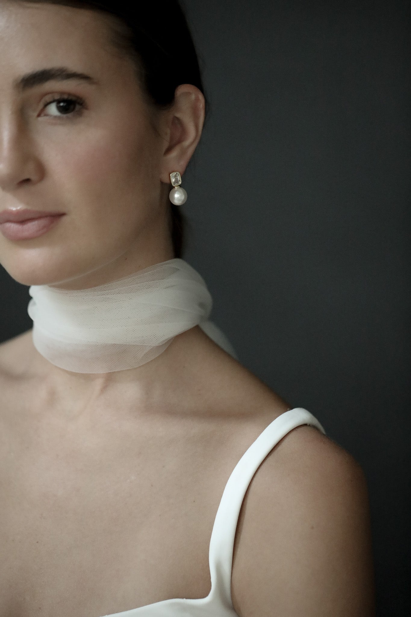 Bezel Pearl Stud Drop Earring