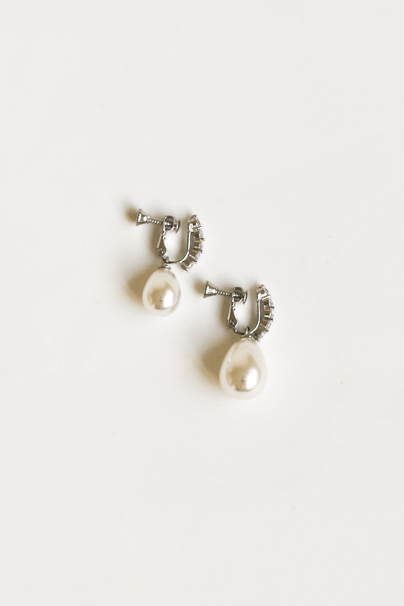 Clip On Pave Pearl Drop Earrings