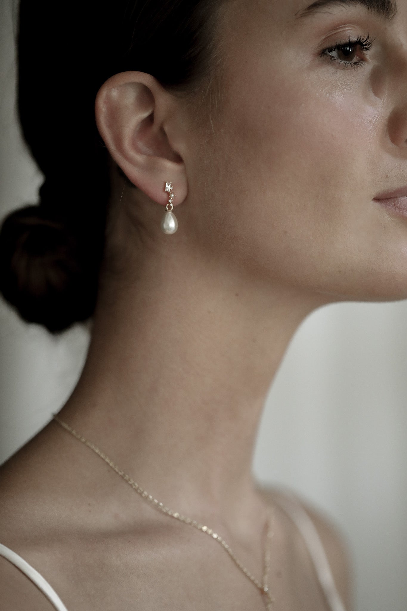 Micro Stacked Crystal Pearl Drop Earrings