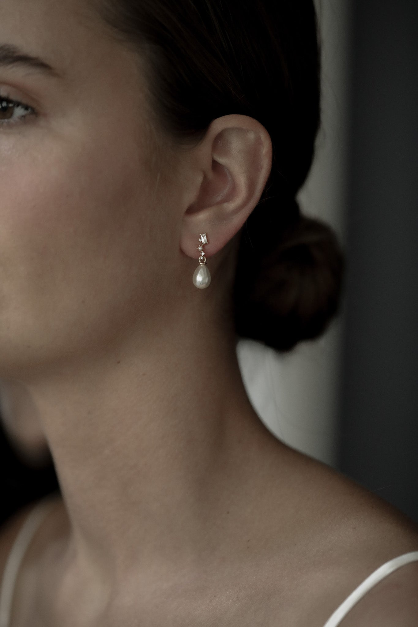 Micro Stacked Crystal Pearl Drop Earrings