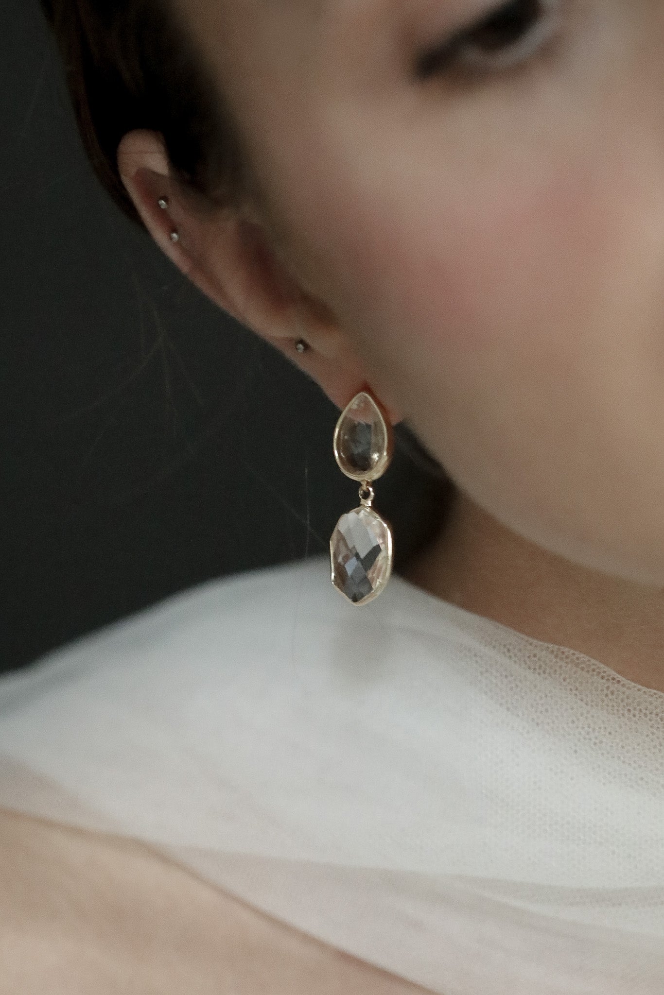 Irregular Double Crystal Drop Earrings