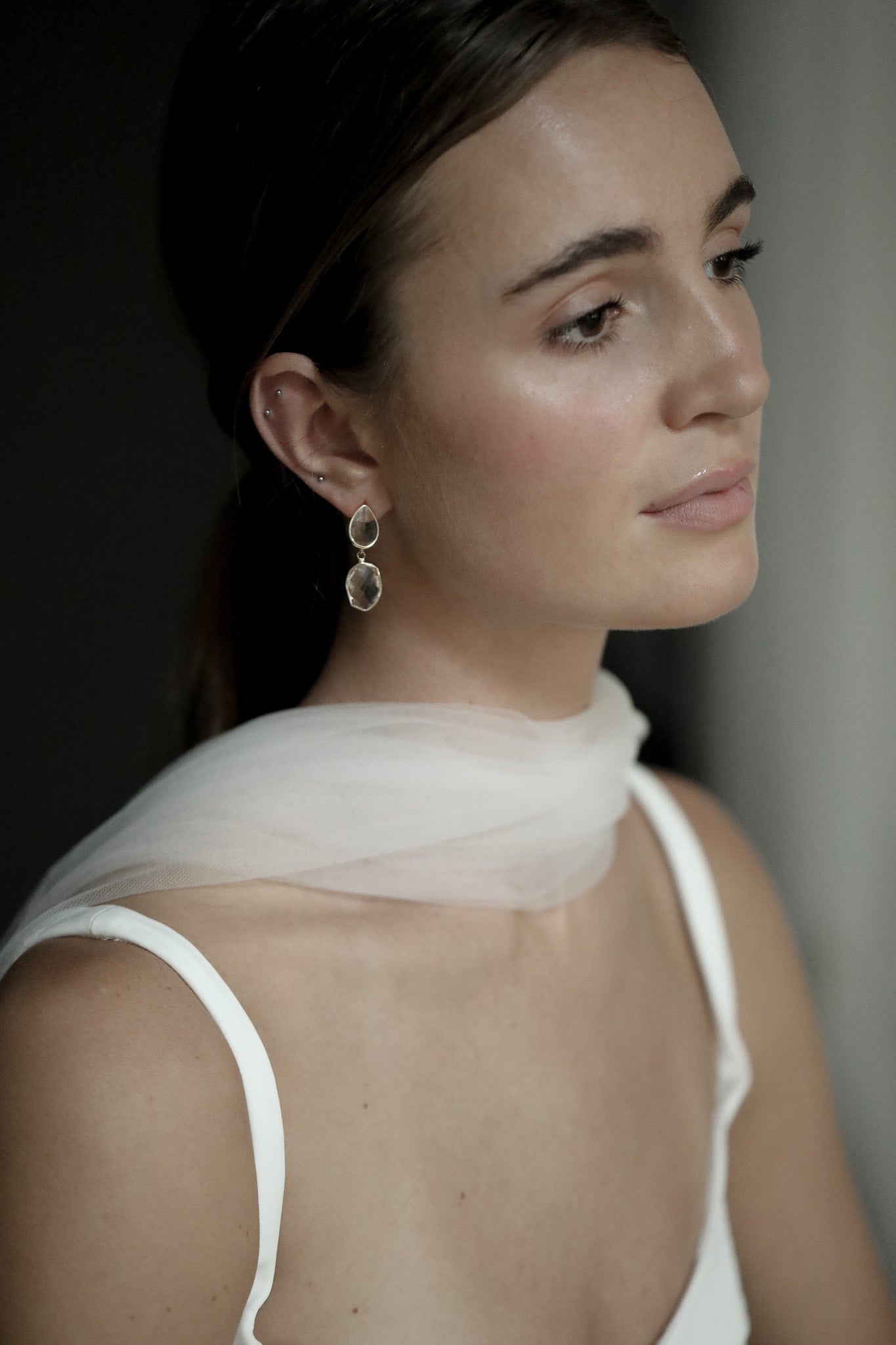 Irregular Double Crystal Drop Earrings