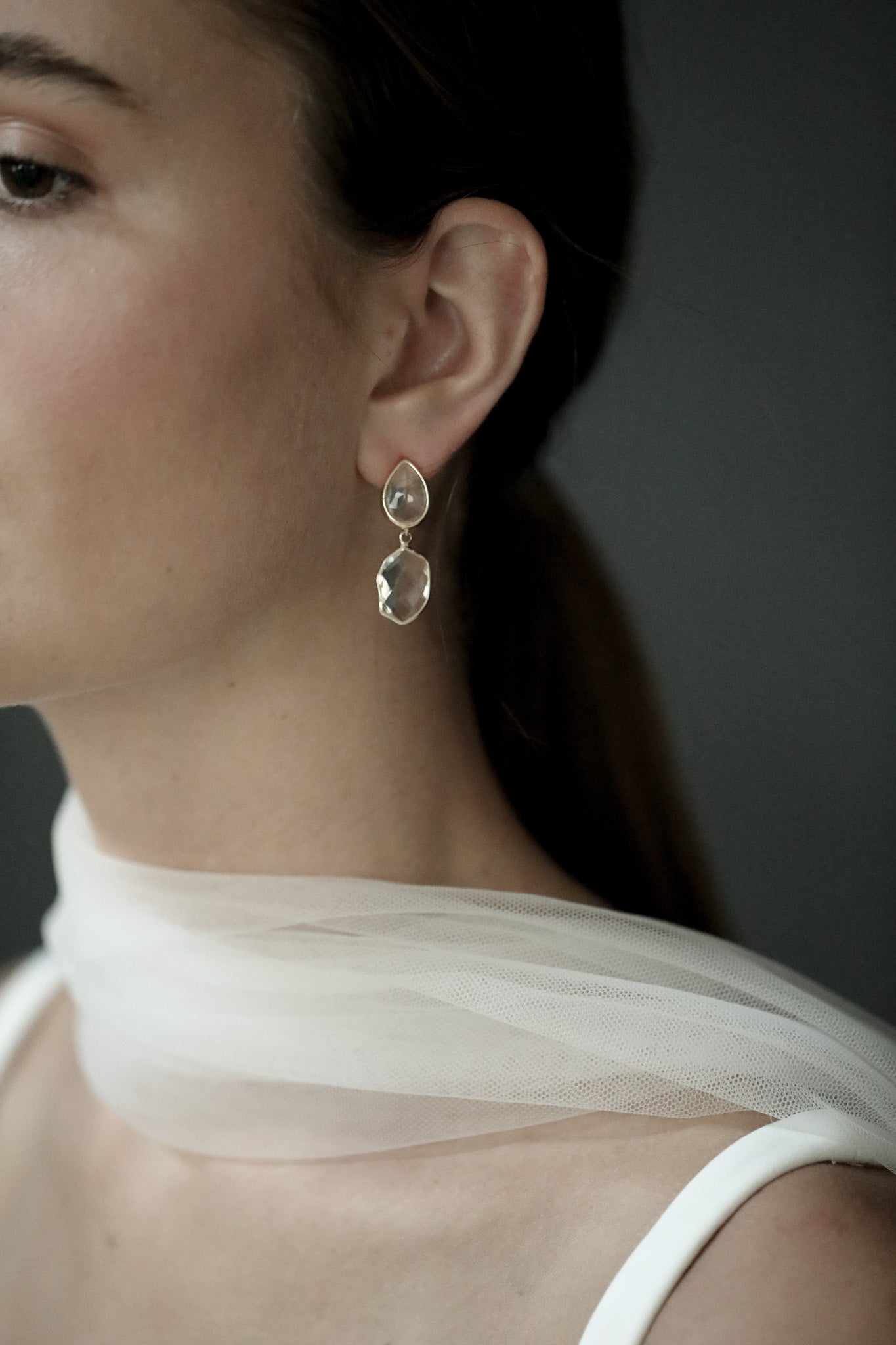 Irregular Double Crystal Drop Earrings