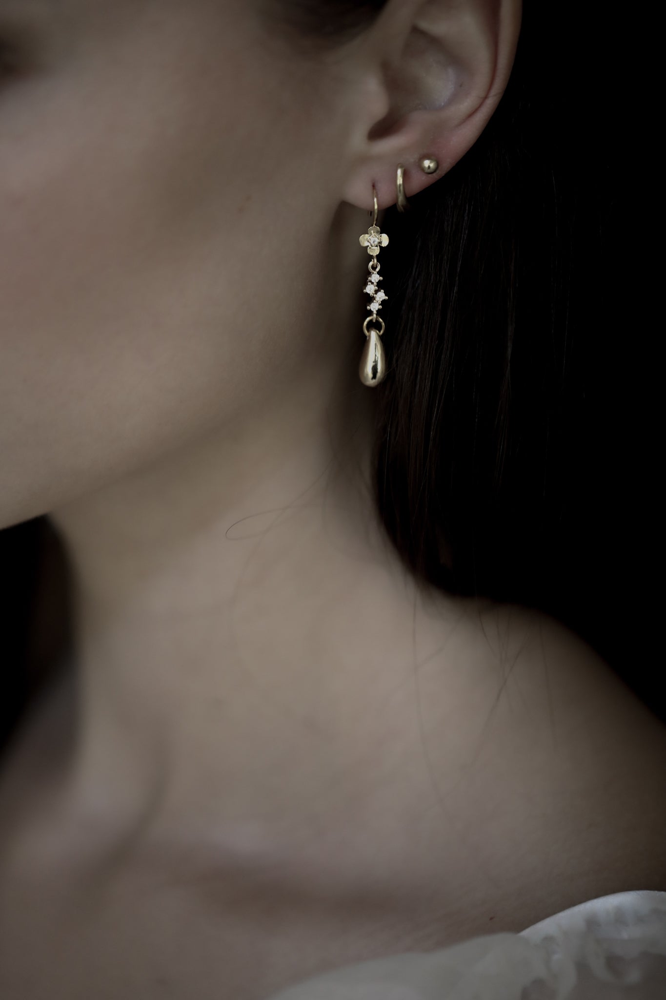 Floral Gilded Pave Drop Earrings