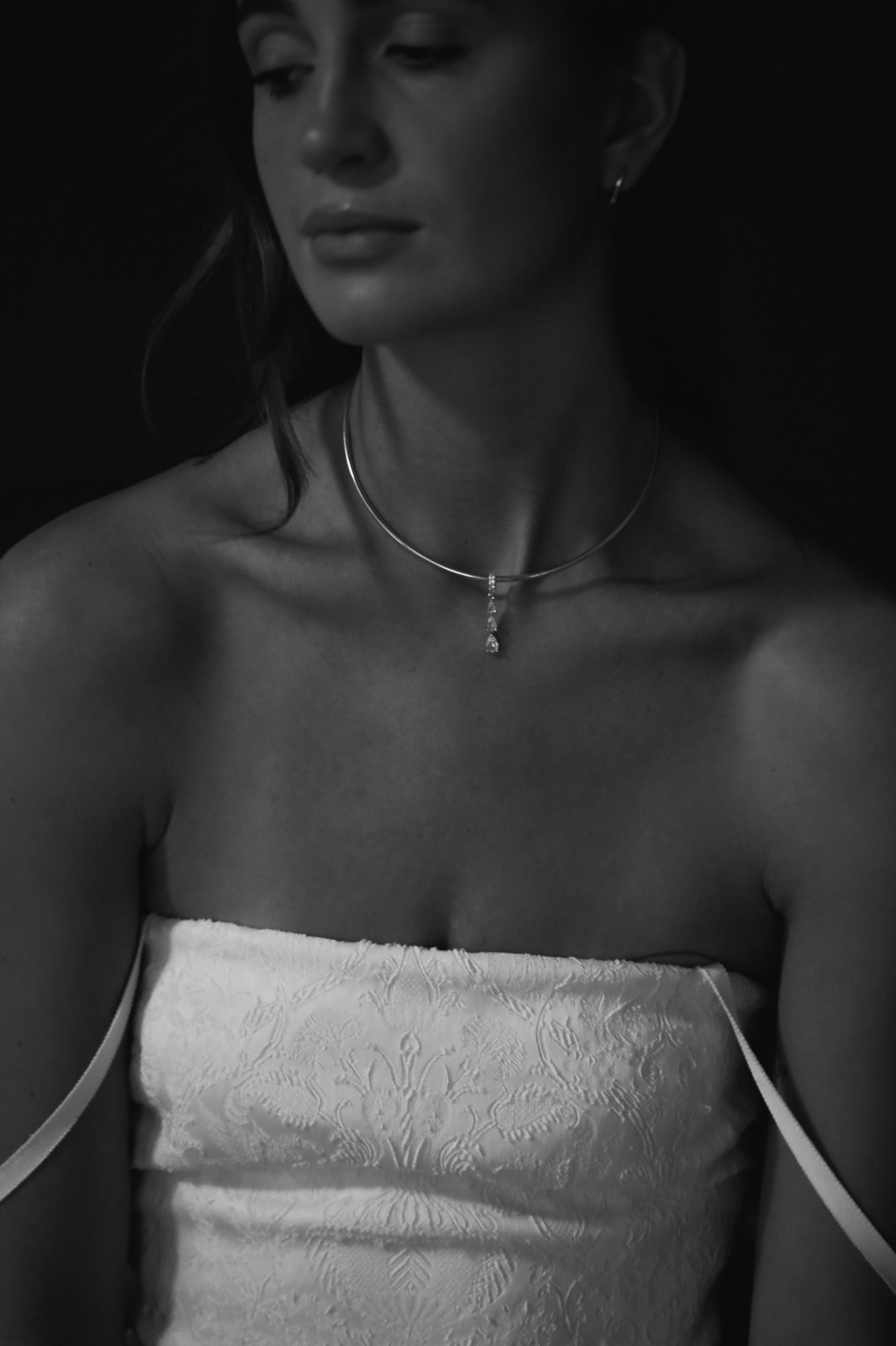 Crystal Pendant Gold Choker Necklace