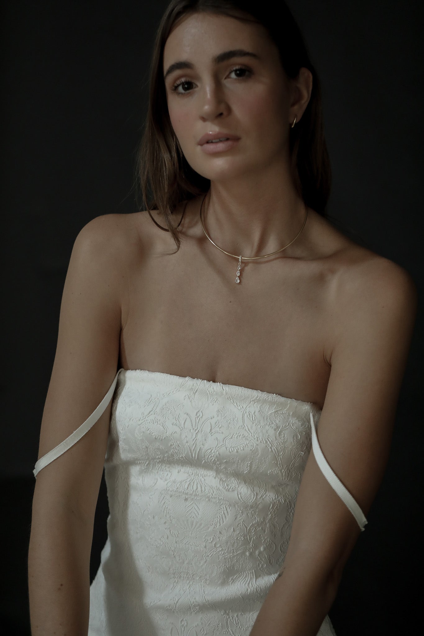 Crystal Pendant Gold Choker Necklace