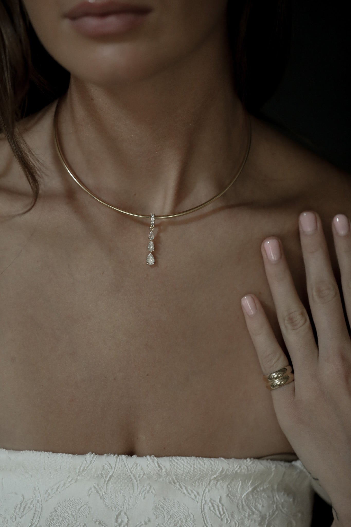 Crystal Pendant Gold Choker Necklace