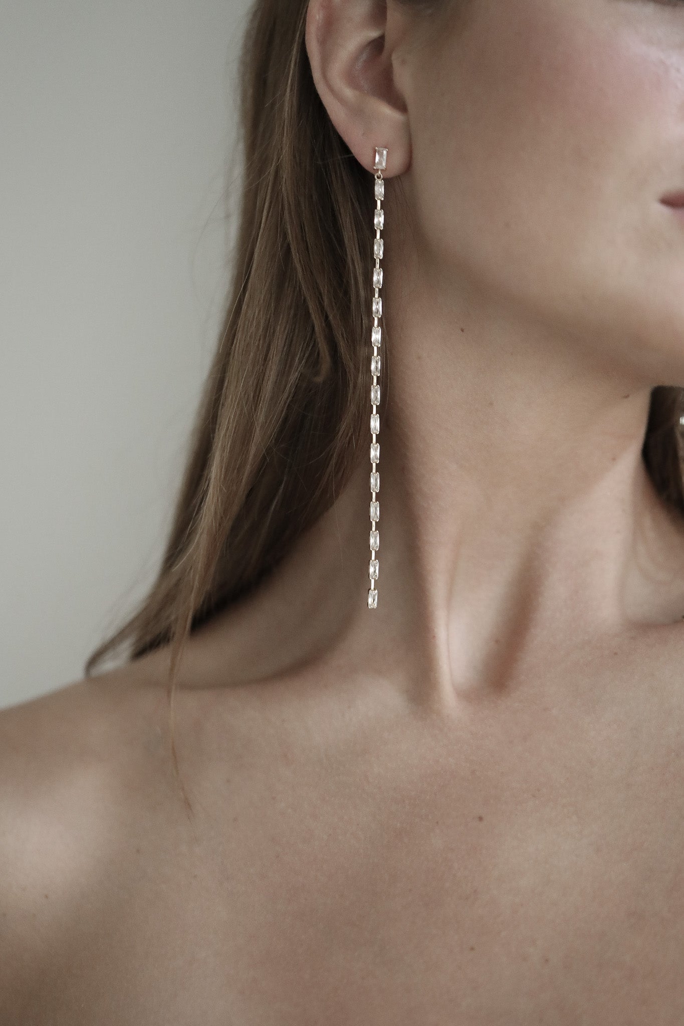 Long Baguette Line Tassel Earrings