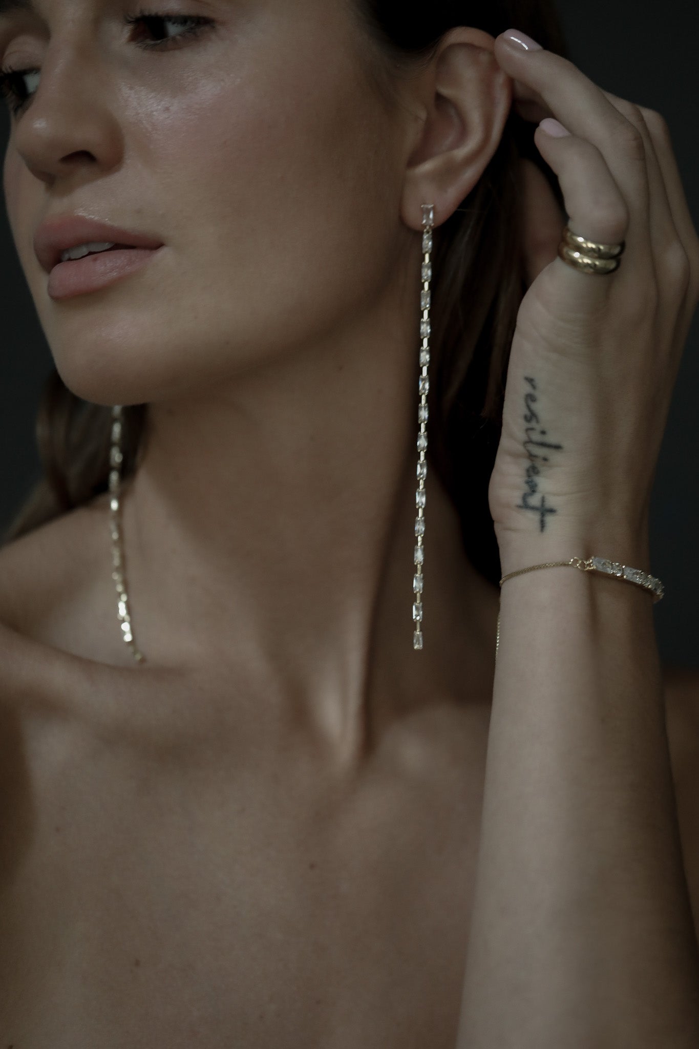 Long Baguette Line Tassel Earrings