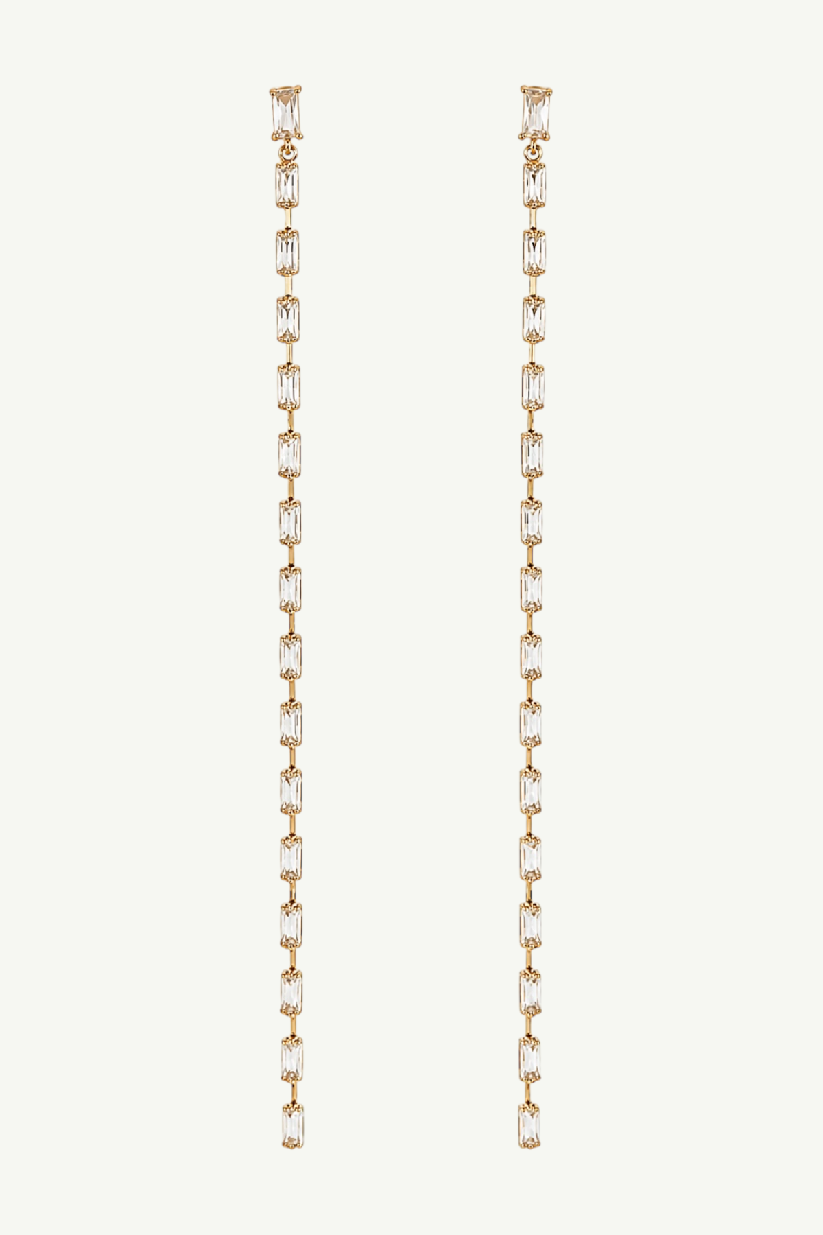 Long Baguette Line Tassel Earrings