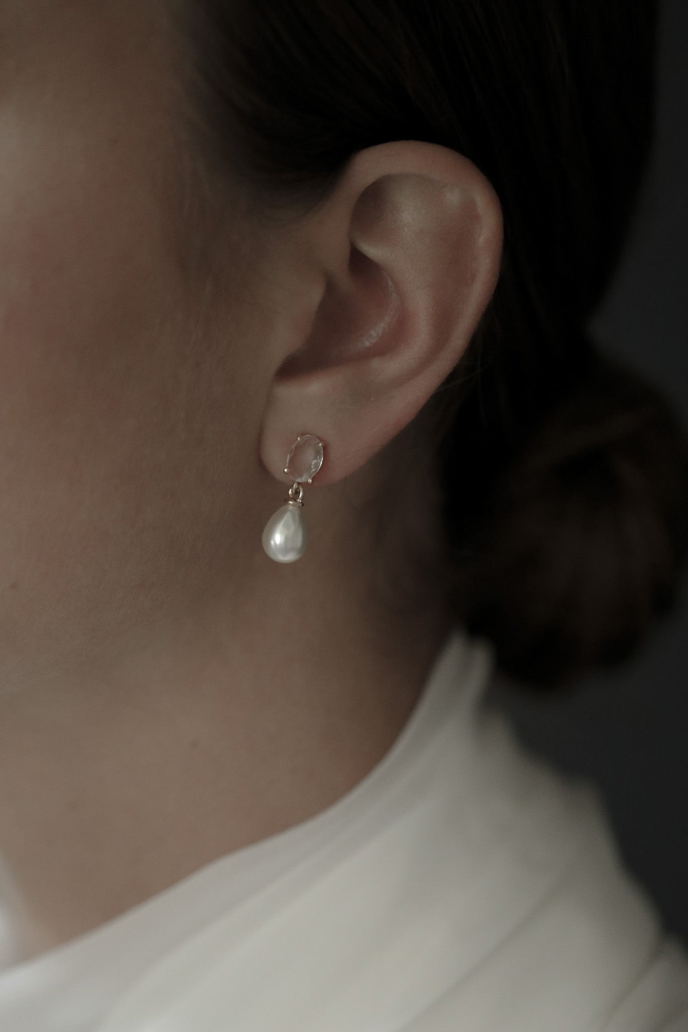 Micro Oval Crystal Pearl Drop Earrings