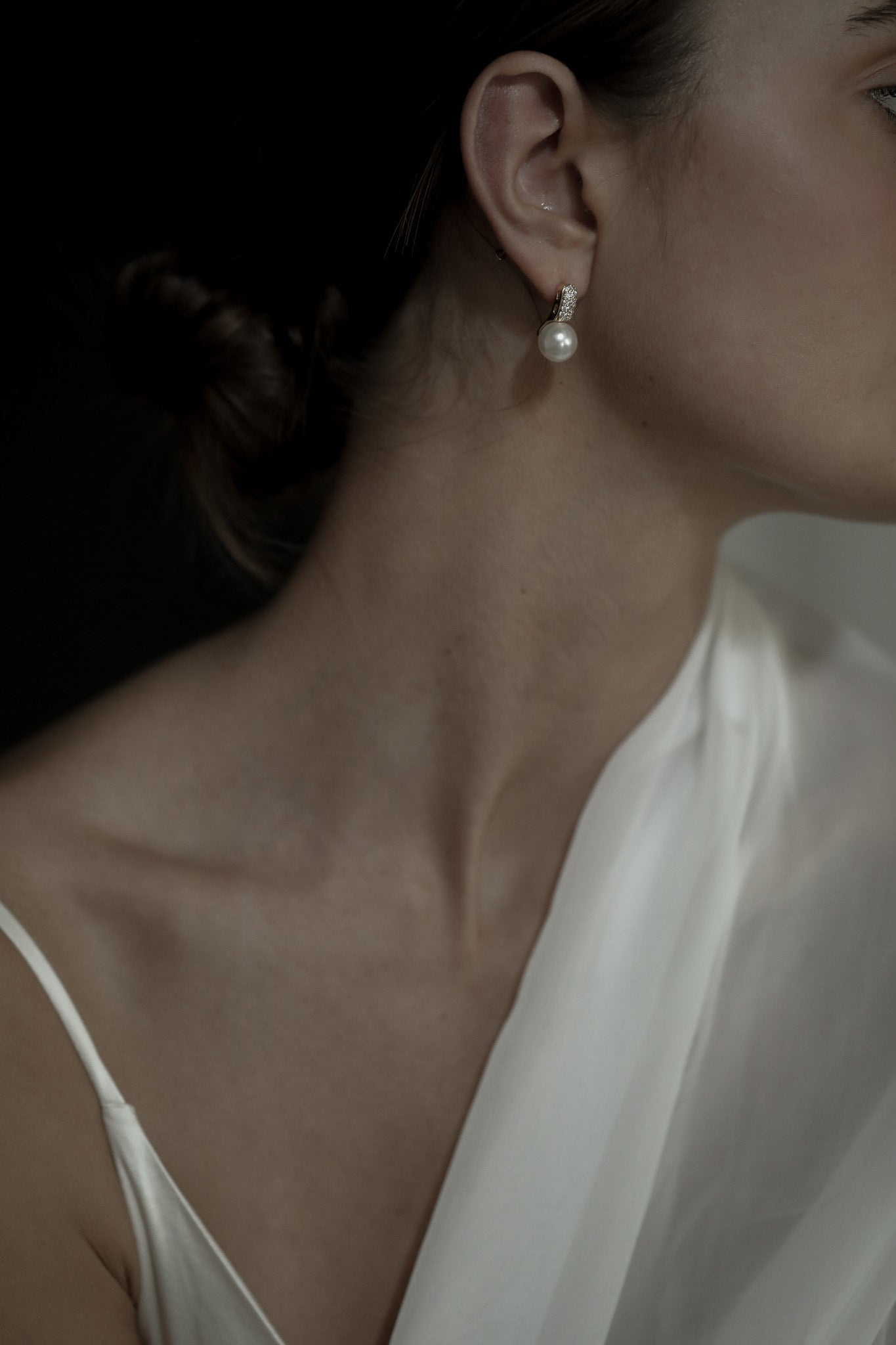 Pave Pearl Stud Drop Earrings