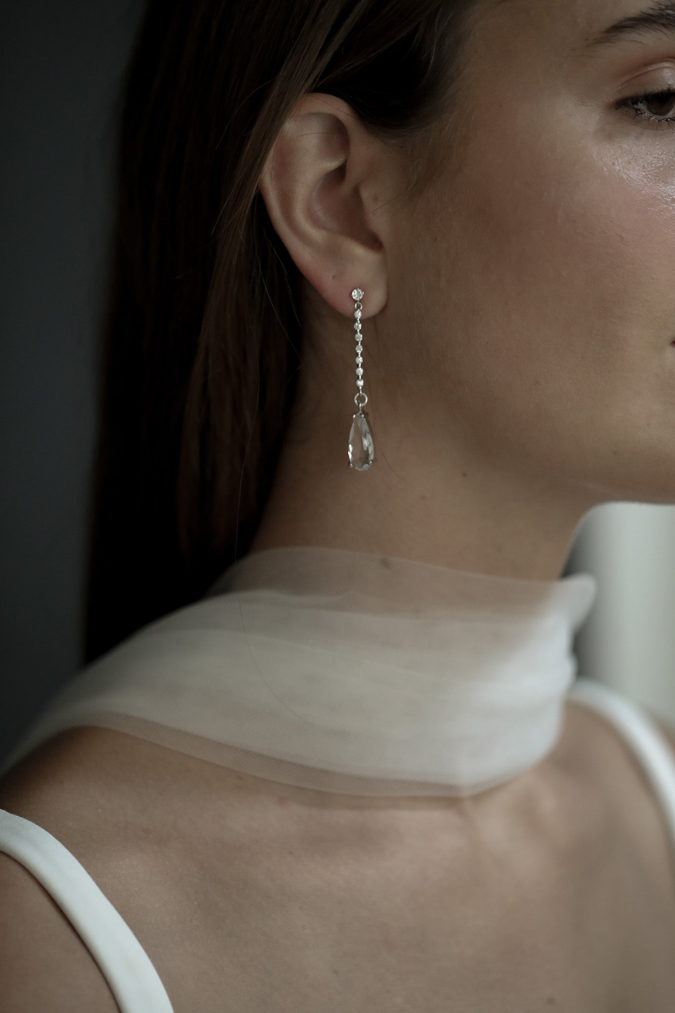 Pave Stem Crystal Drop Earrings