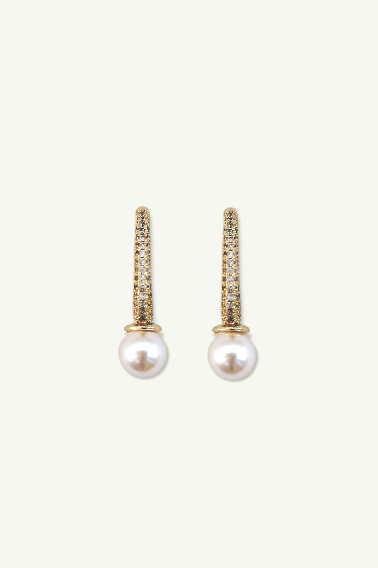 Oblong Pave Hoop Pearl Drop Earrings