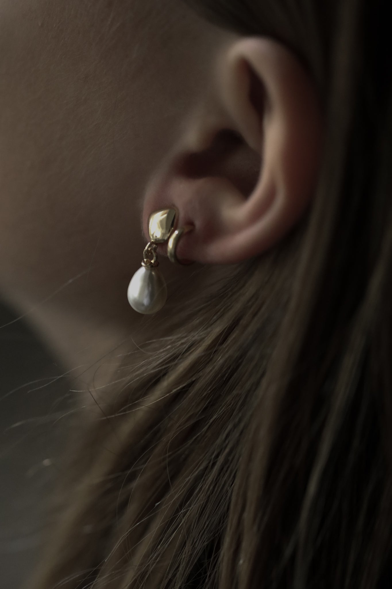 Micro Square Orb Pearl Drop Earrings