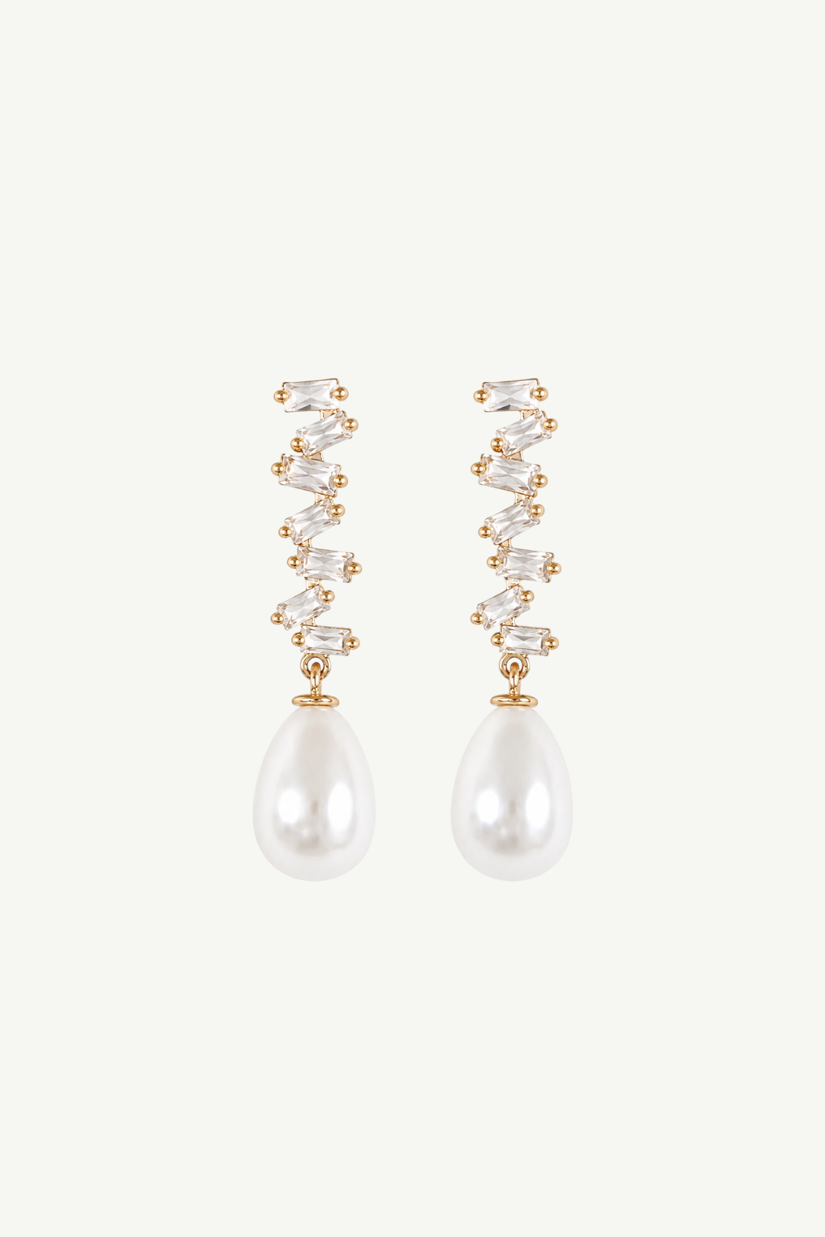 Stacked Baguette Pearl Dewdrop Earrings