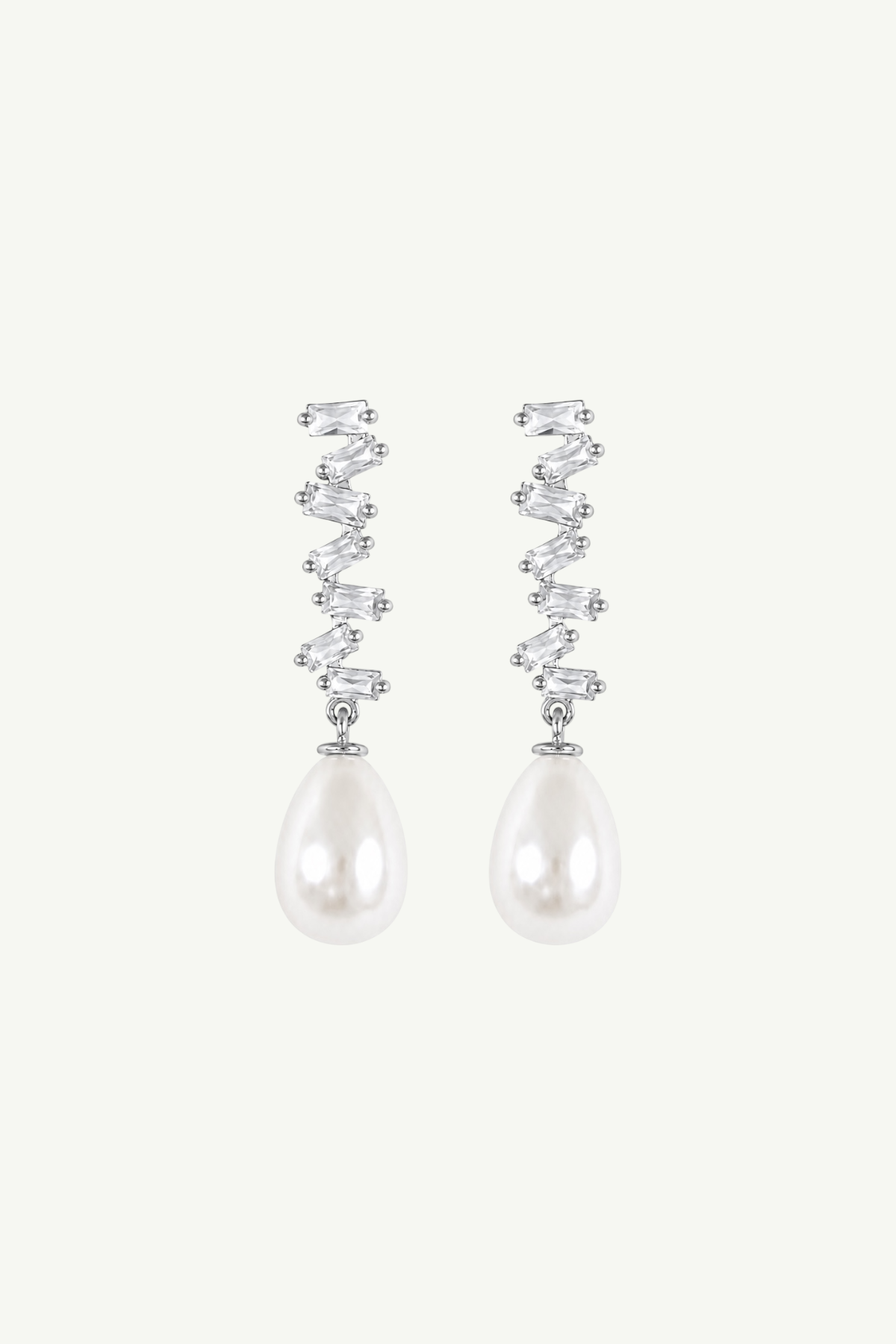 Stacked Baguette Pearl Dewdrop Earrings