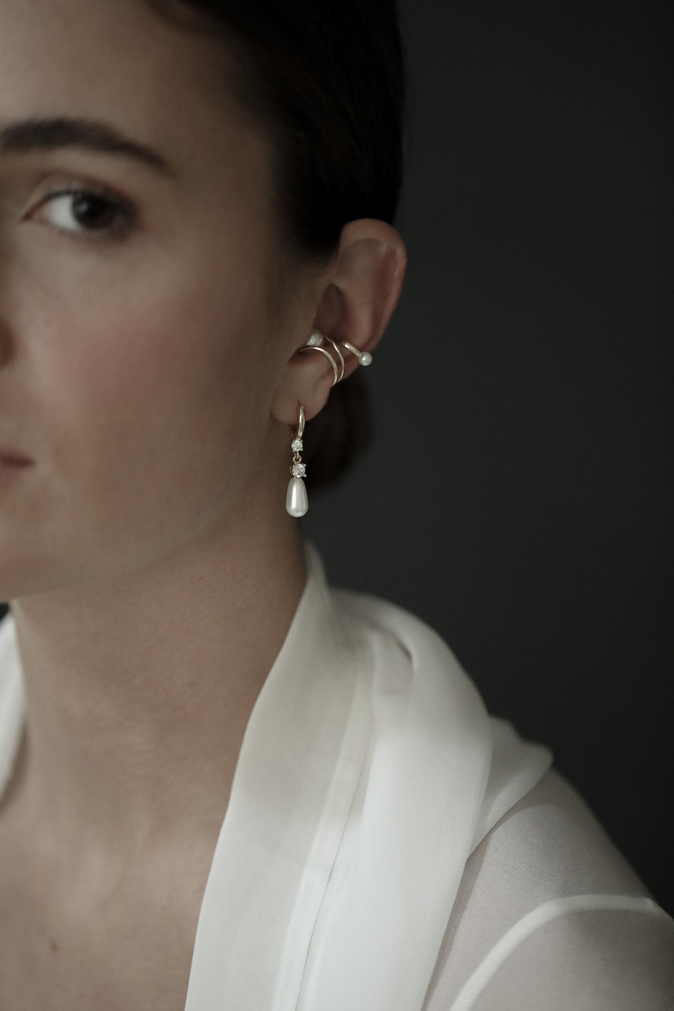 Gold Hoop Crystal Pearl Drop Earrings